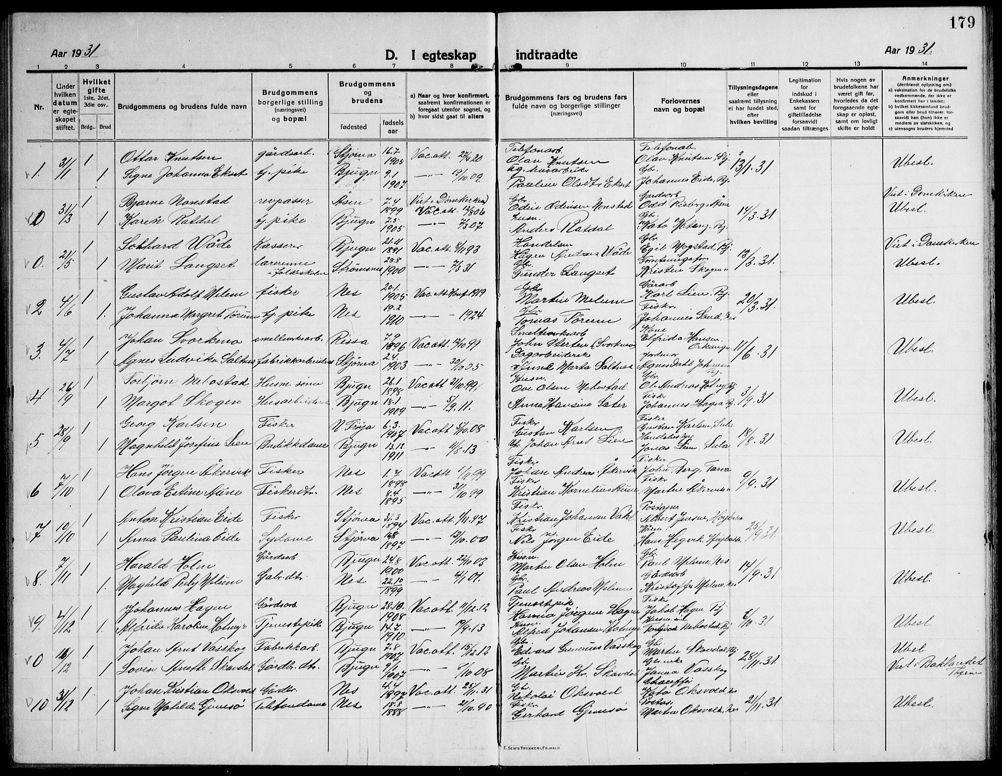 Ministerialprotokoller, klokkerbøker og fødselsregistre - Sør-Trøndelag, AV/SAT-A-1456/651/L0648: Klokkerbok nr. 651C02, 1915-1945, s. 179