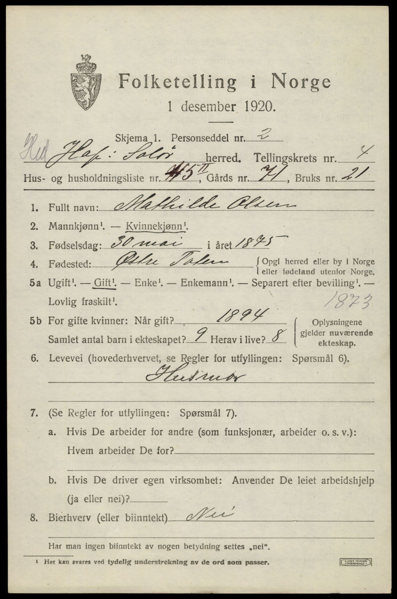 SAH, Folketelling 1920 for 0424 Hof herred, 1920, s. 6801