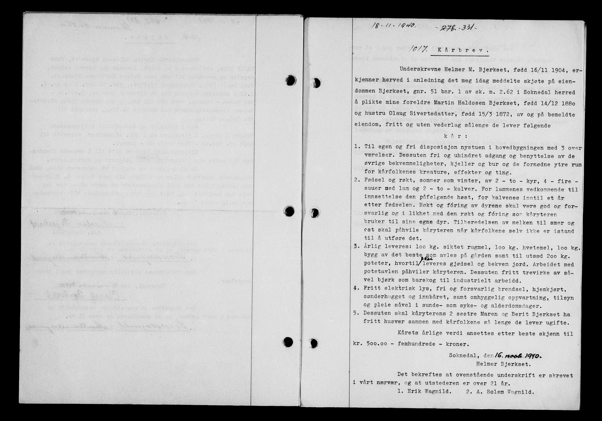 Gauldal sorenskriveri, SAT/A-0014/1/2/2C/L0052: Pantebok nr. 57, 1940-1941, Dagboknr: 1017/1940