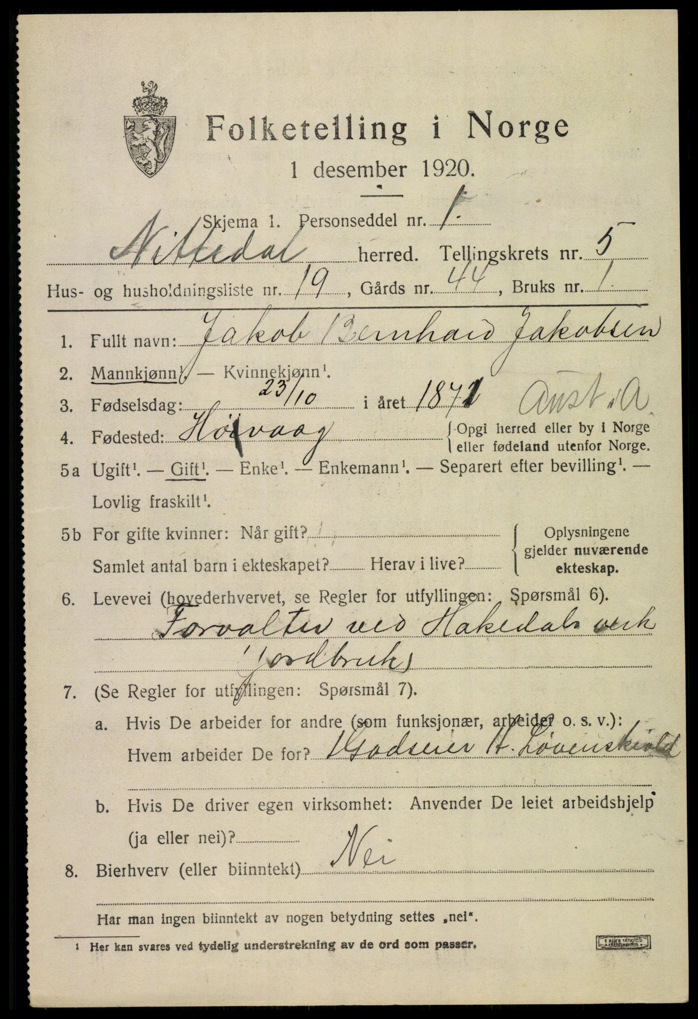 SAO, Folketelling 1920 for 0233 Nittedal herred, 1920, s. 6688