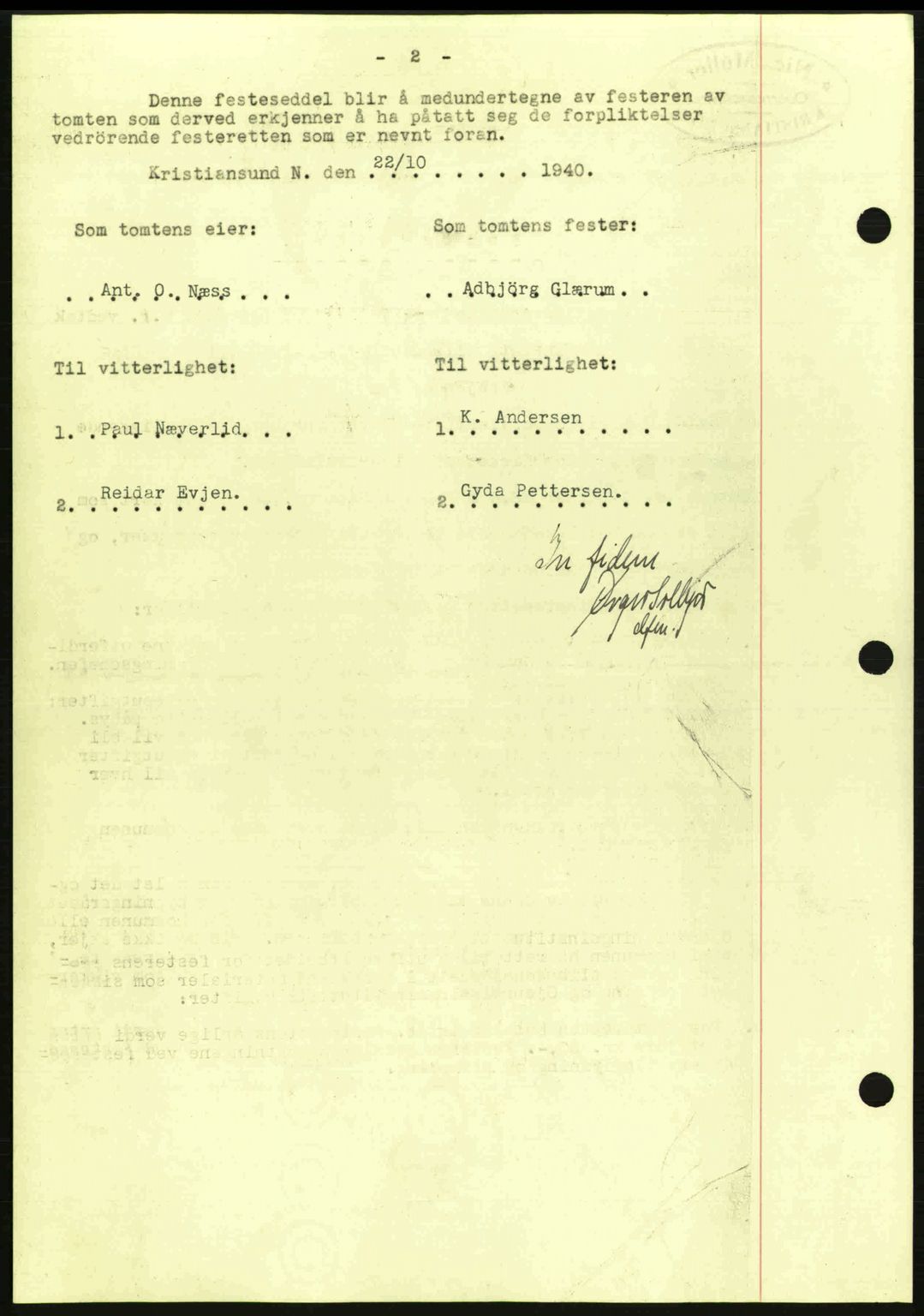 Kristiansund byfogd, AV/SAT-A-4587/A/27: Pantebok nr. 33, 1939-1941, Dagboknr: 413/1940