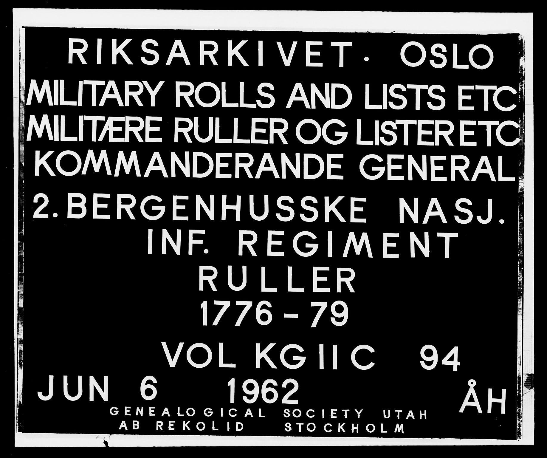 Generalitets- og kommissariatskollegiet, Det kongelige norske kommissariatskollegium, AV/RA-EA-5420/E/Eh/L0094: 2. Bergenhusiske nasjonale infanteriregiment, 1776-1779, s. 1