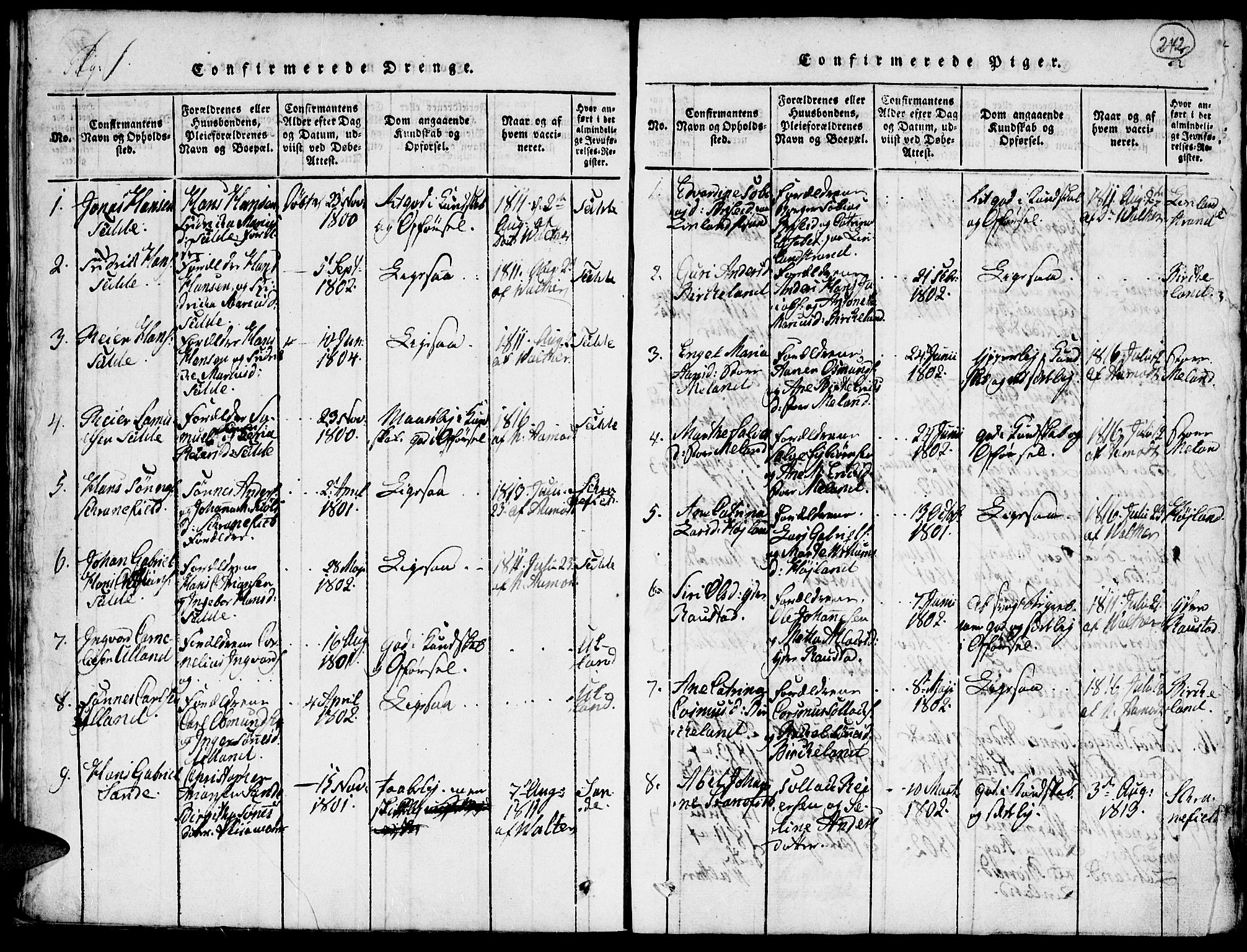 Kvinesdal sokneprestkontor, AV/SAK-1111-0026/F/Fa/Faa/L0001: Ministerialbok nr. A 1, 1815-1849, s. 242