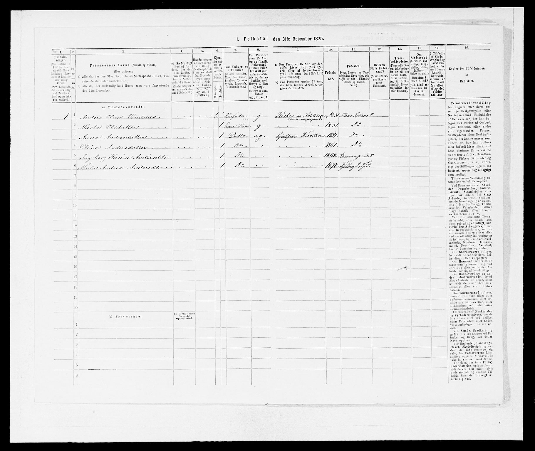 SAB, Folketelling 1875 for 1213P Fjelberg prestegjeld, 1875, s. 725