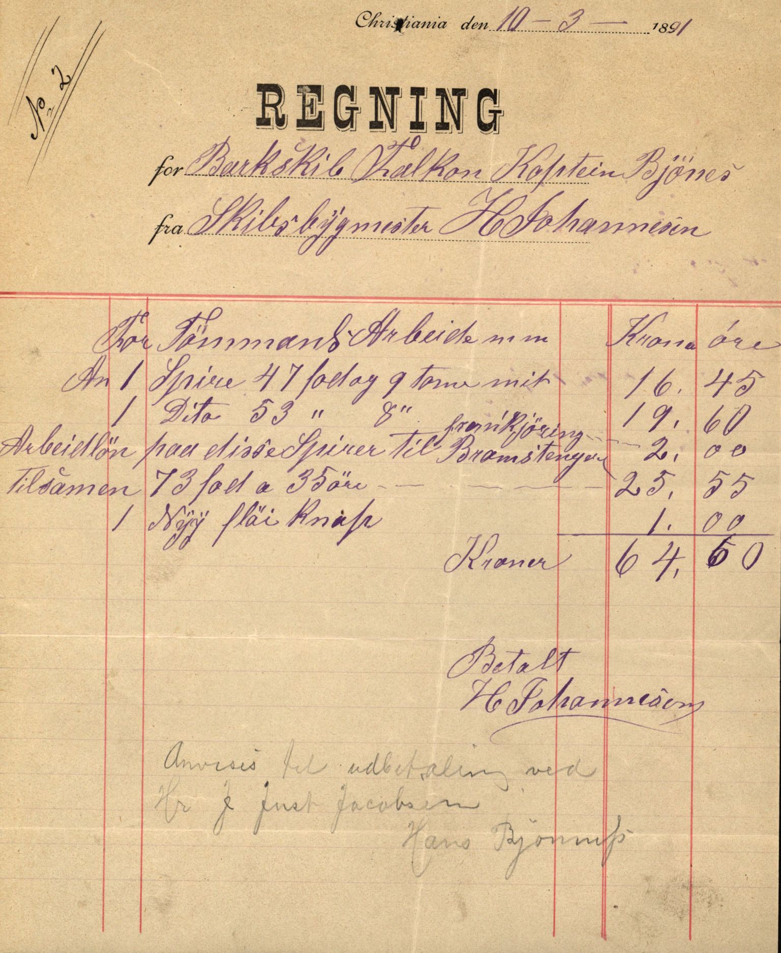 Pa 63 - Østlandske skibsassuranceforening, VEMU/A-1079/G/Ga/L0027/0011: Havaridokumenter / Louise, Lucie, Falcon, Ingeborg av Laurvig, Imperator, 1891, s. 36