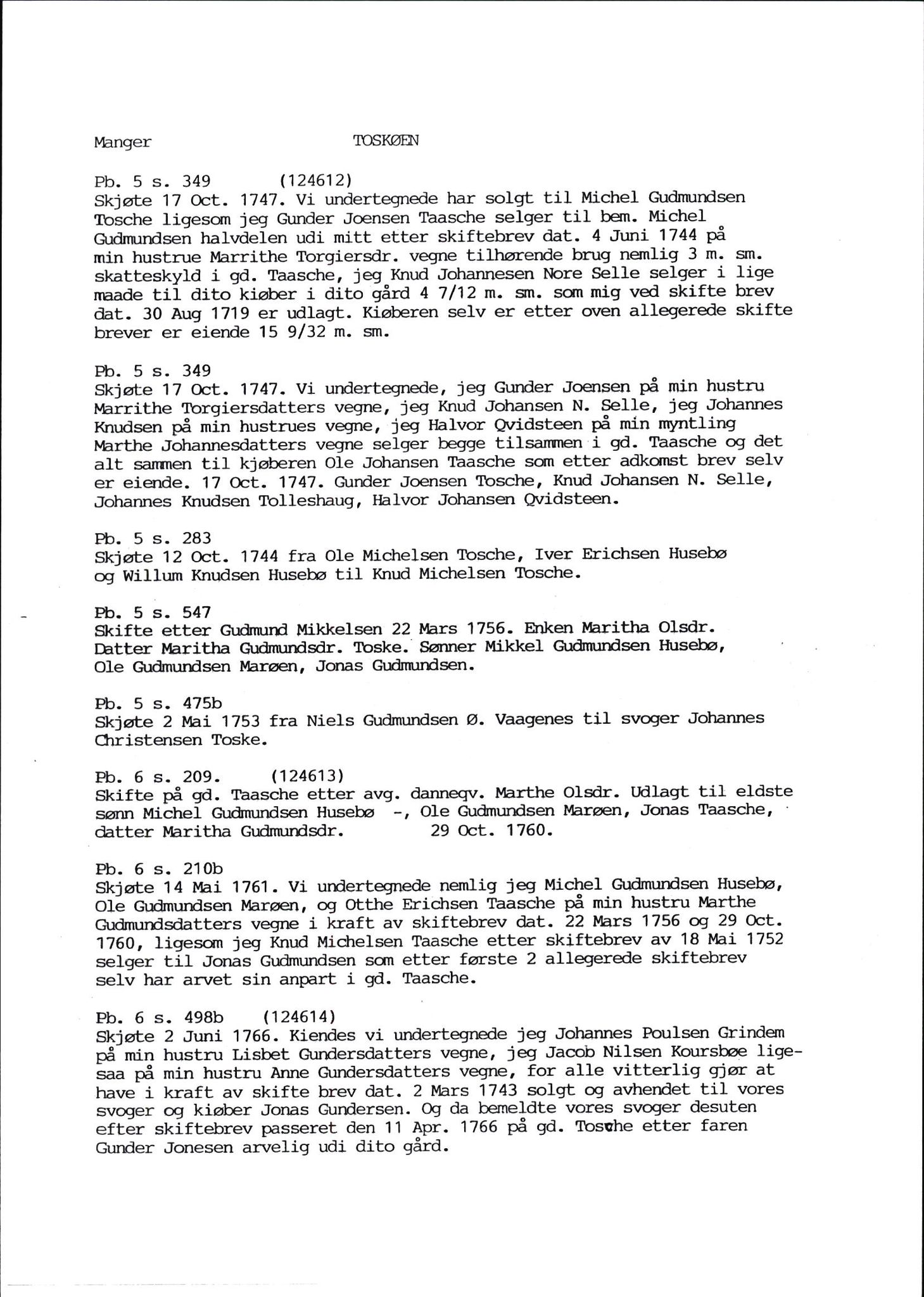 Samling av fulltekstavskrifter, SAB/FULLTEKST/D/12/0001: Skifter og andre opplysninger fra gårder i Manger prestegjeld (soknene Herdla, Bø, Sæbø og Manger) ca. 1700 - ca. 1800, 1700-1800, s. 54