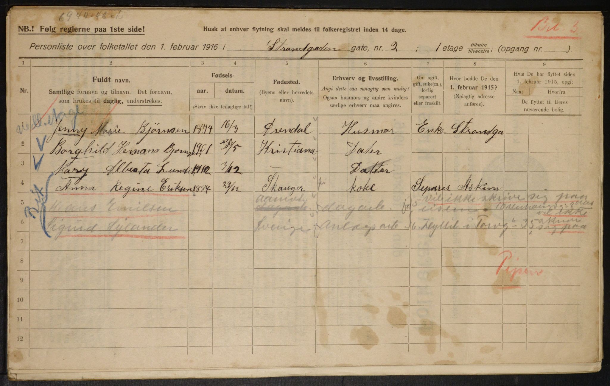 OBA, Kommunal folketelling 1.2.1916 for Kristiania, 1916, s. 106462