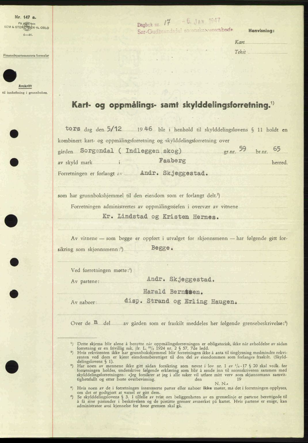 Sør-Gudbrandsdal tingrett, SAH/TING-004/H/Hb/Hbd/L0017: Pantebok nr. A17, 1946-1947, Dagboknr: 17/1947