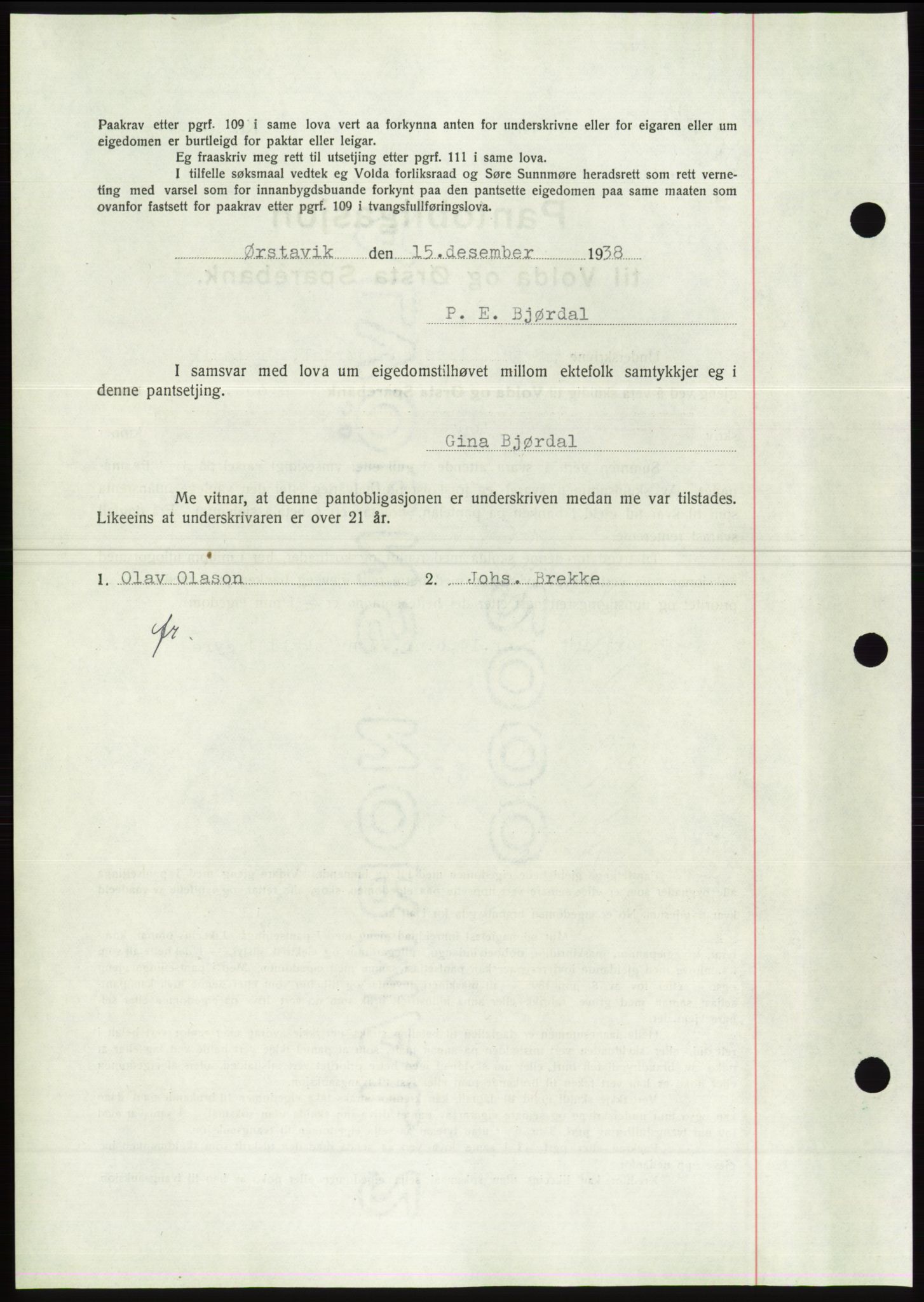 Søre Sunnmøre sorenskriveri, AV/SAT-A-4122/1/2/2C/L0066: Pantebok nr. 60, 1938-1938, Dagboknr: 1754/1938