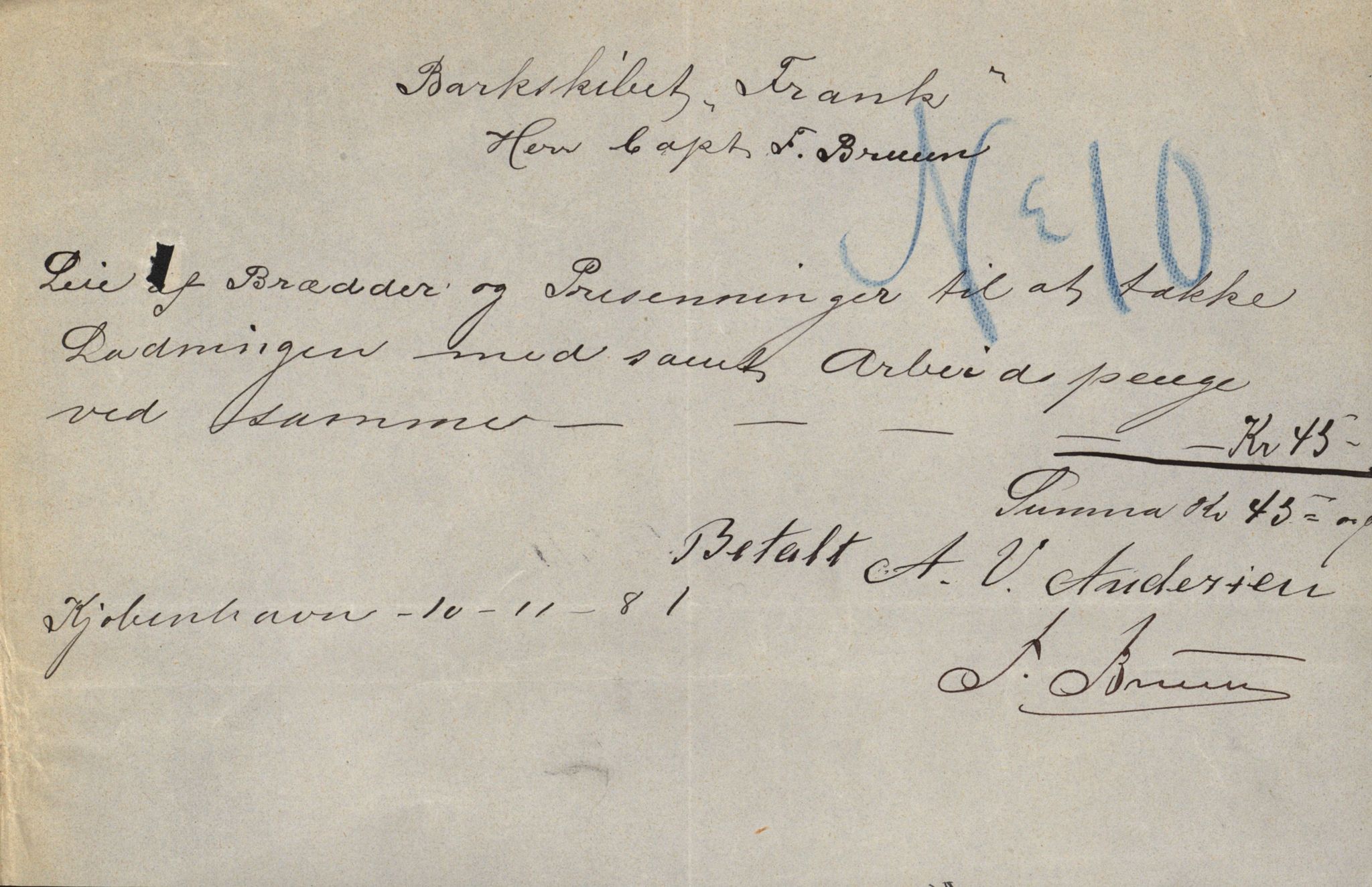 Pa 63 - Østlandske skibsassuranceforening, VEMU/A-1079/G/Ga/L0014/0004: Havaridokumenter / Bertrand, Frigga, Frank, Nordafjeld, 1881, s. 39