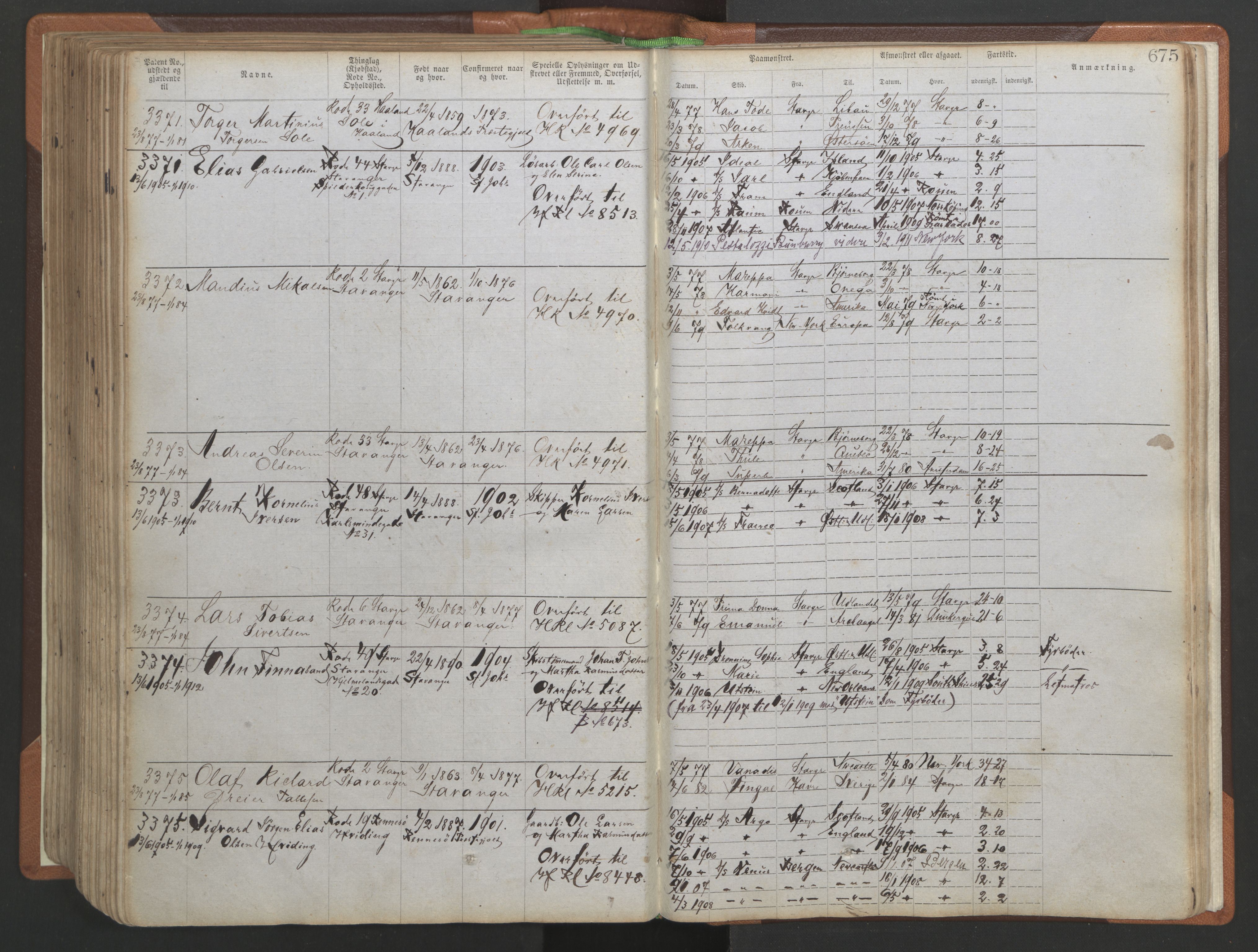 Stavanger sjømannskontor, AV/SAST-A-102006/F/Ff/L0005: Annotasjonsrulle No 1, patentnr. 1786-3585 (del 2), 1872-1900, s. 322
