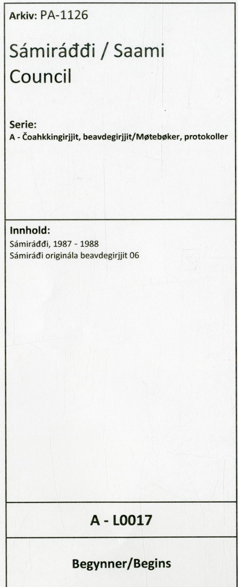 Sámiráđđi / Saami Council, SAMI/PA-1126/A/L0017: Sámiráđđi, 1987-1988