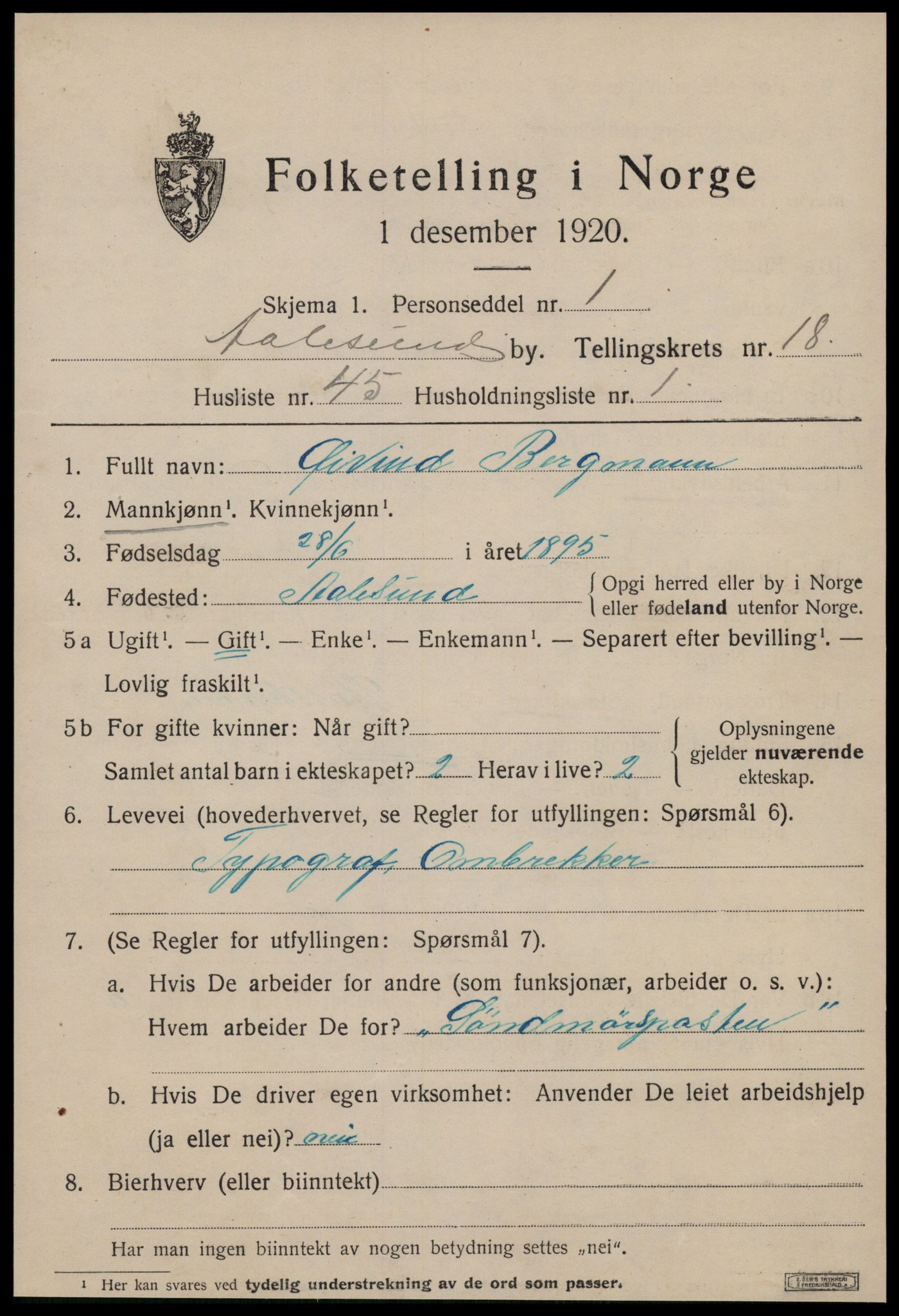 SAT, Folketelling 1920 for 1501 Ålesund kjøpstad, 1920, s. 35536