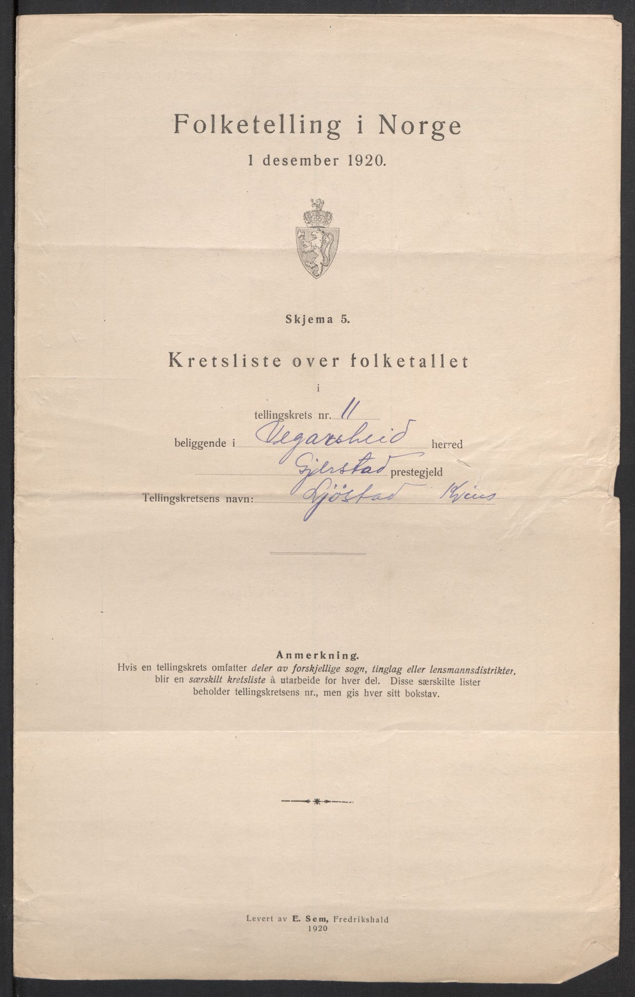 SAK, Folketelling 1920 for 0912 Vegårshei herred, 1920, s. 42