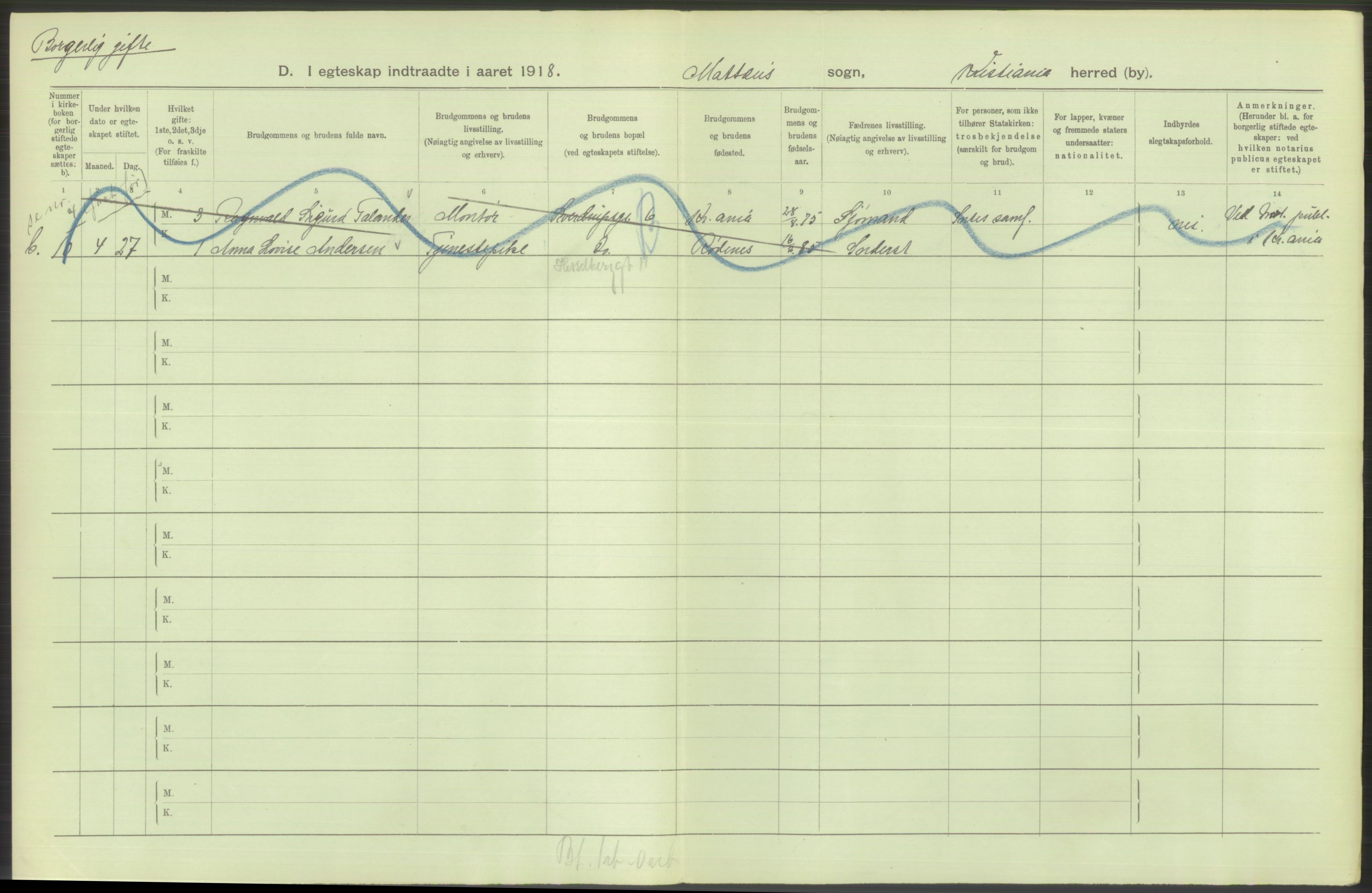 Statistisk sentralbyrå, Sosiodemografiske emner, Befolkning, AV/RA-S-2228/D/Df/Dfb/Dfbh/L0009: Kristiania: Gifte, 1918, s. 550