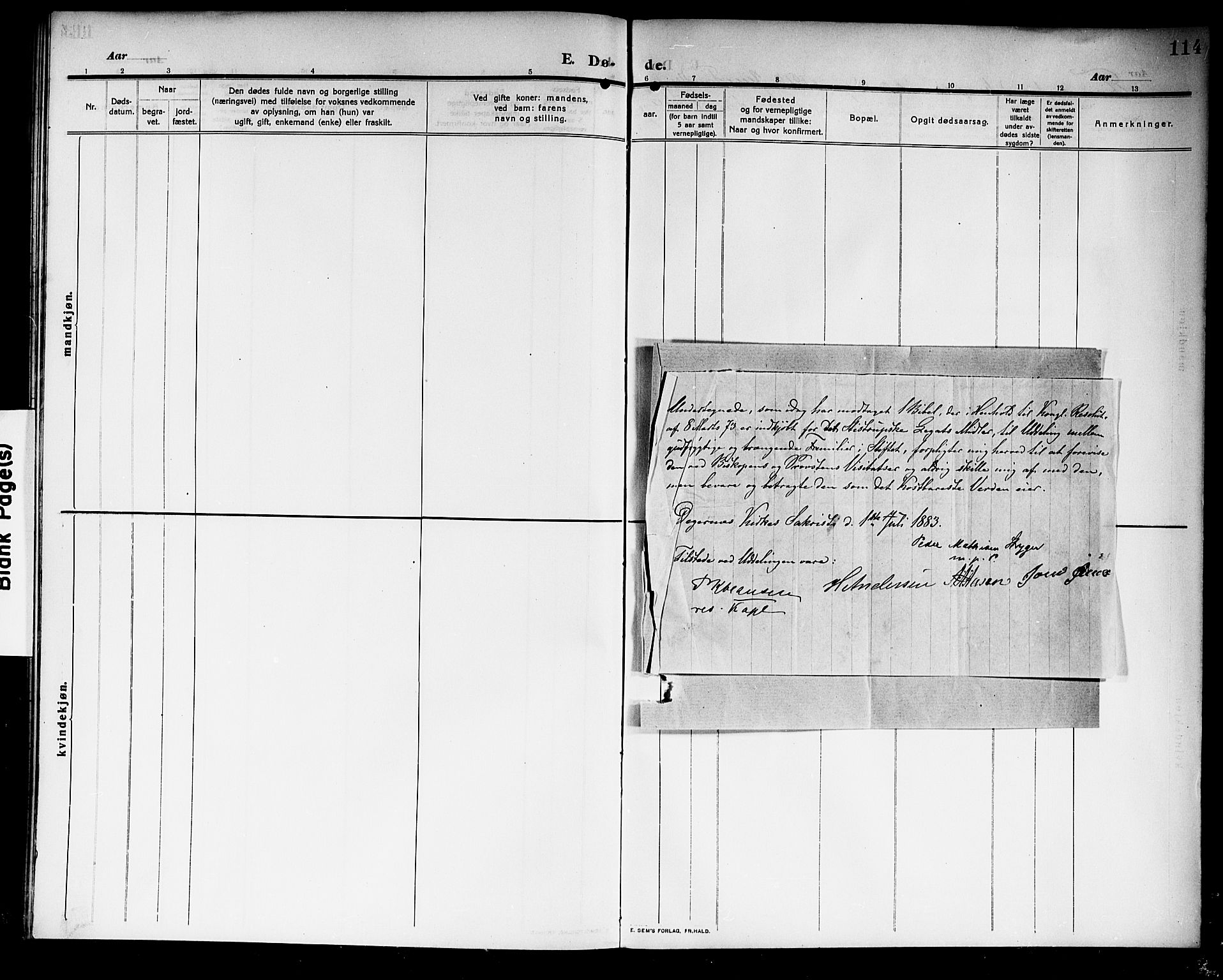 Rakkestad prestekontor Kirkebøker, AV/SAO-A-2008/G/Gb/L0002: Klokkerbok nr. II 2, 1909-1920, s. 114