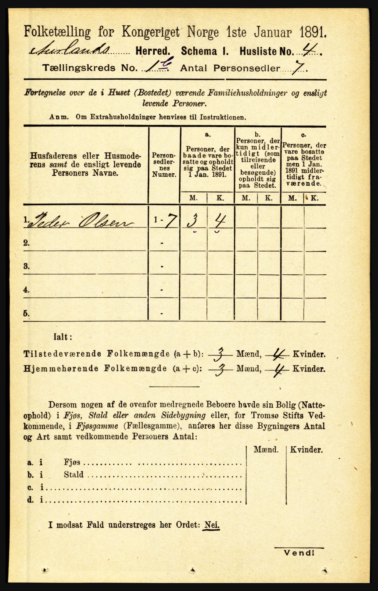 RA, Folketelling 1891 for 1421 Aurland herred, 1891, s. 110