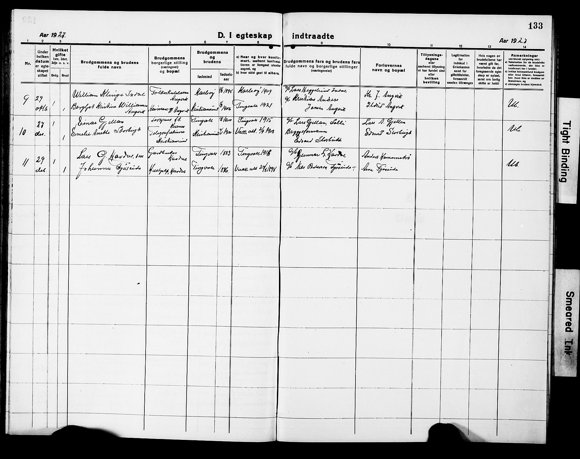 Ministerialprotokoller, klokkerbøker og fødselsregistre - Møre og Romsdal, AV/SAT-A-1454/586/L0994: Klokkerbok nr. 586C05, 1919-1927, s. 133
