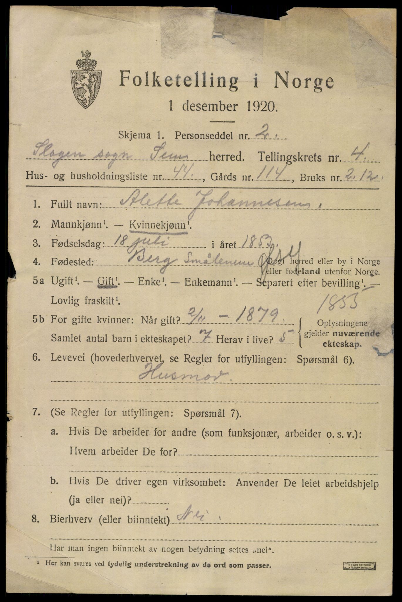 SAKO, Folketelling 1920 for 0721 Sem herred, 1920, s. 7555