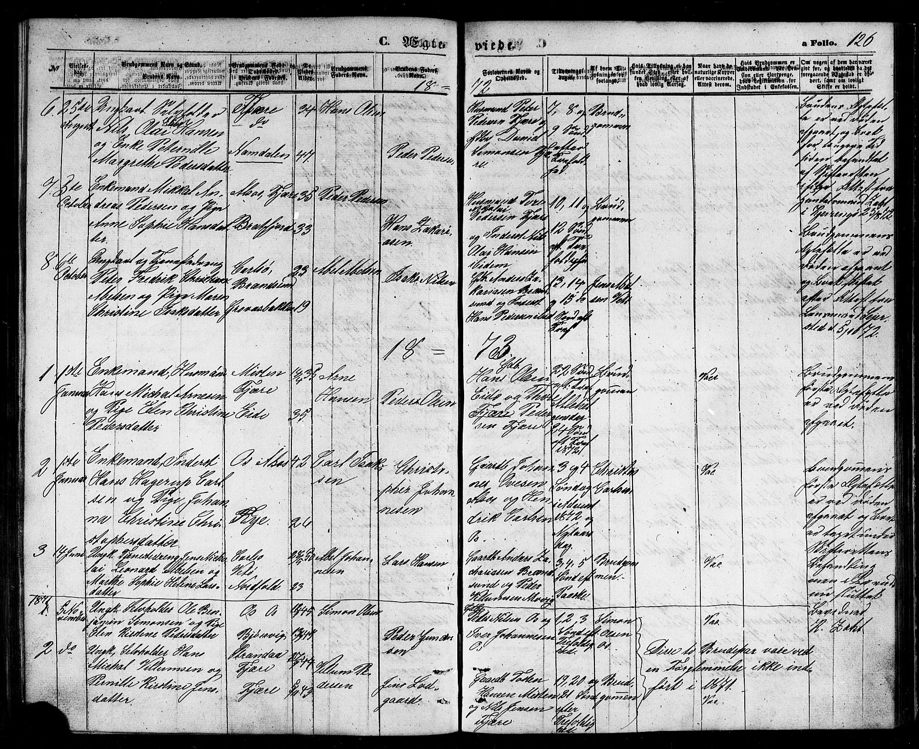 Ministerialprotokoller, klokkerbøker og fødselsregistre - Nordland, AV/SAT-A-1459/803/L0075: Klokkerbok nr. 803C02, 1867-1881, s. 126