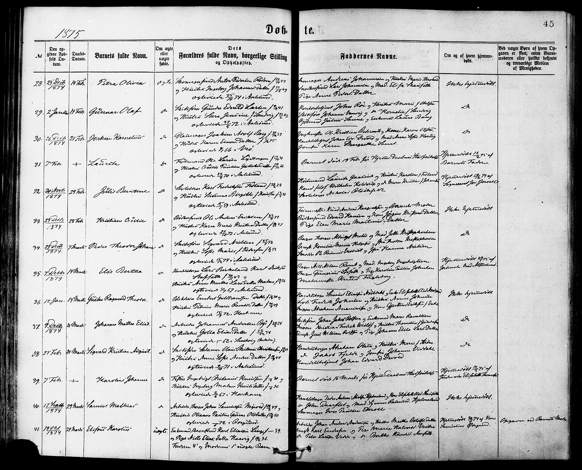 Ministerialprotokoller, klokkerbøker og fødselsregistre - Møre og Romsdal, SAT/A-1454/529/L0453: Ministerialbok nr. 529A03, 1872-1877, s. 45