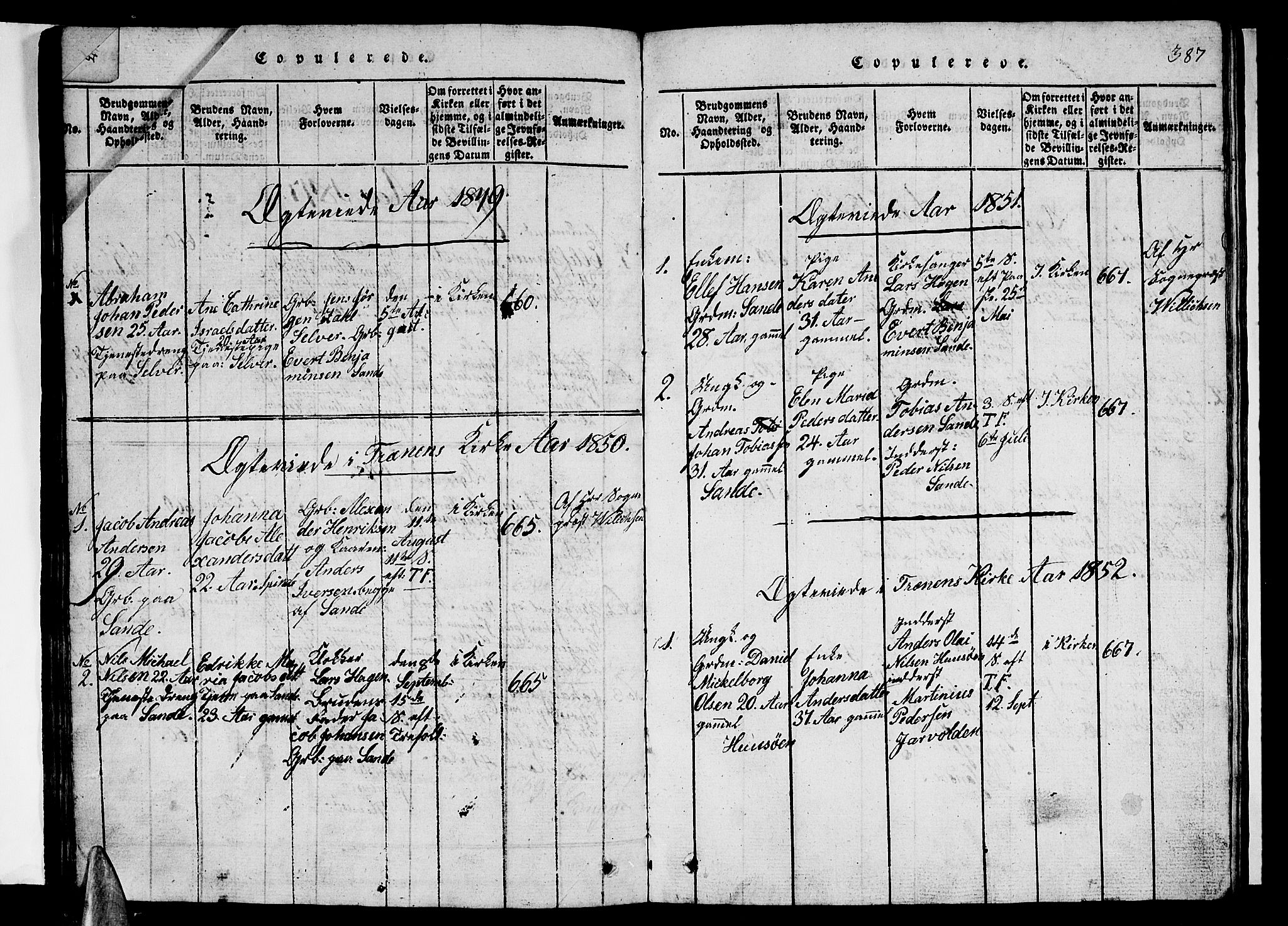 Ministerialprotokoller, klokkerbøker og fødselsregistre - Nordland, AV/SAT-A-1459/840/L0581: Klokkerbok nr. 840C01, 1820-1873, s. 386-387