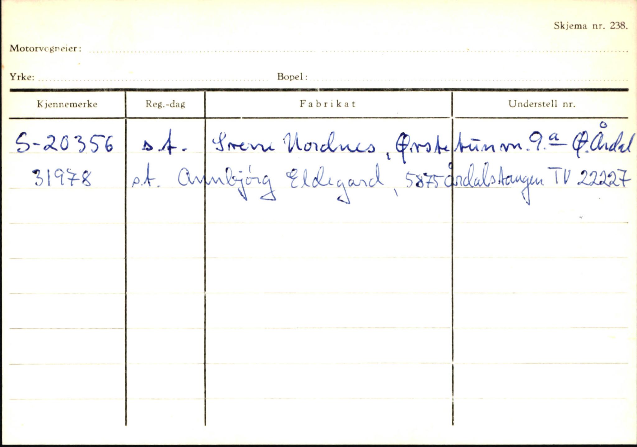 Statens vegvesen, Sogn og Fjordane vegkontor, SAB/A-5301/4/F/L0146: Registerkort Årdal R-Å samt diverse kort, 1945-1975, s. 129