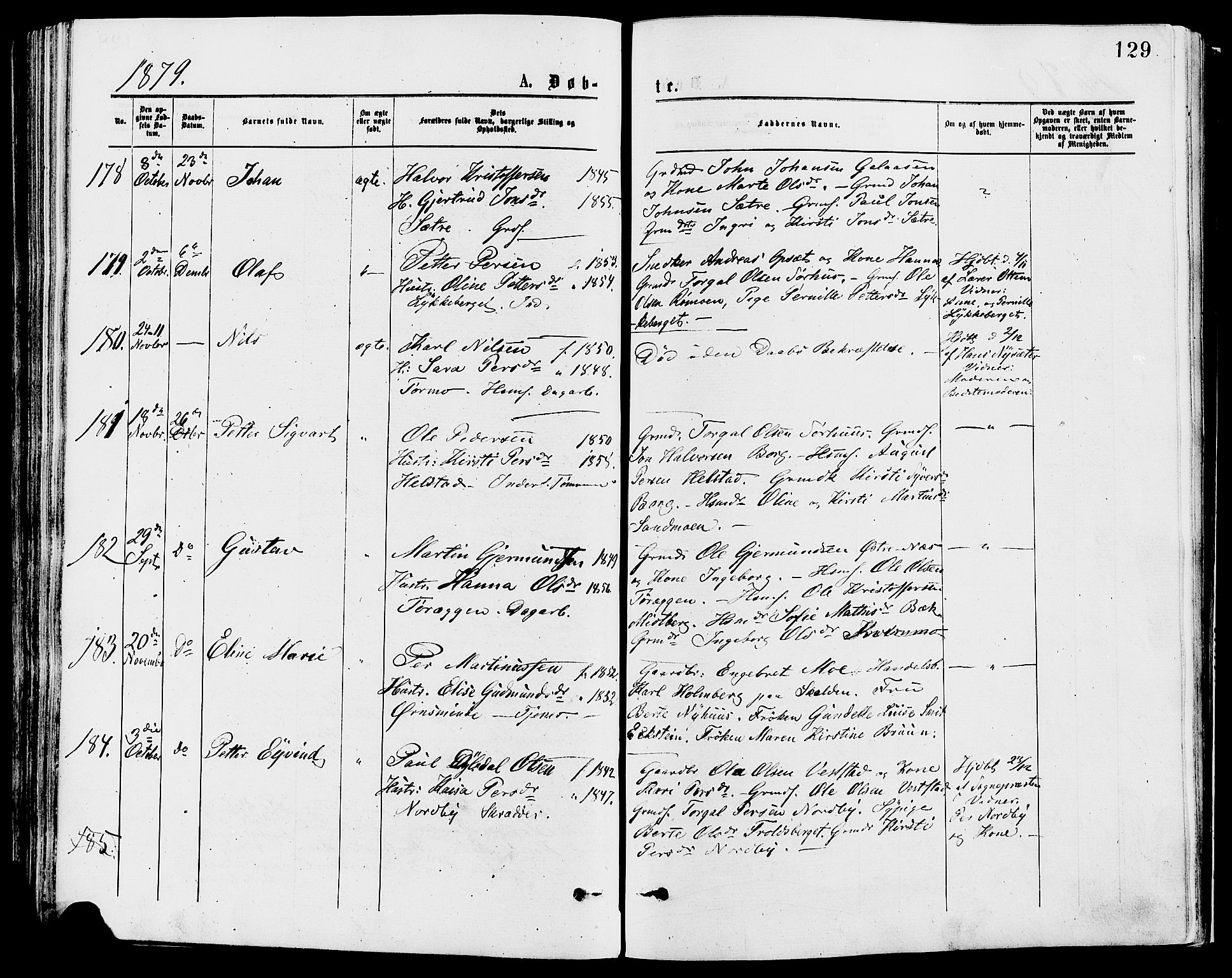 Trysil prestekontor, AV/SAH-PREST-046/H/Ha/Haa/L0007: Ministerialbok nr. 7, 1874-1880, s. 129