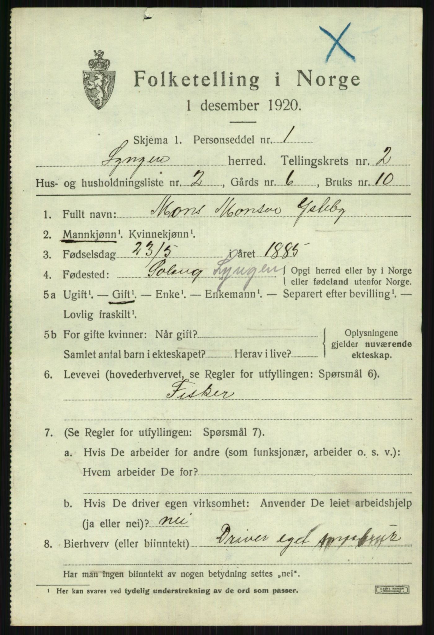 SATØ, Folketelling 1920 for 1938 Lyngen herred, 1920, s. 2701