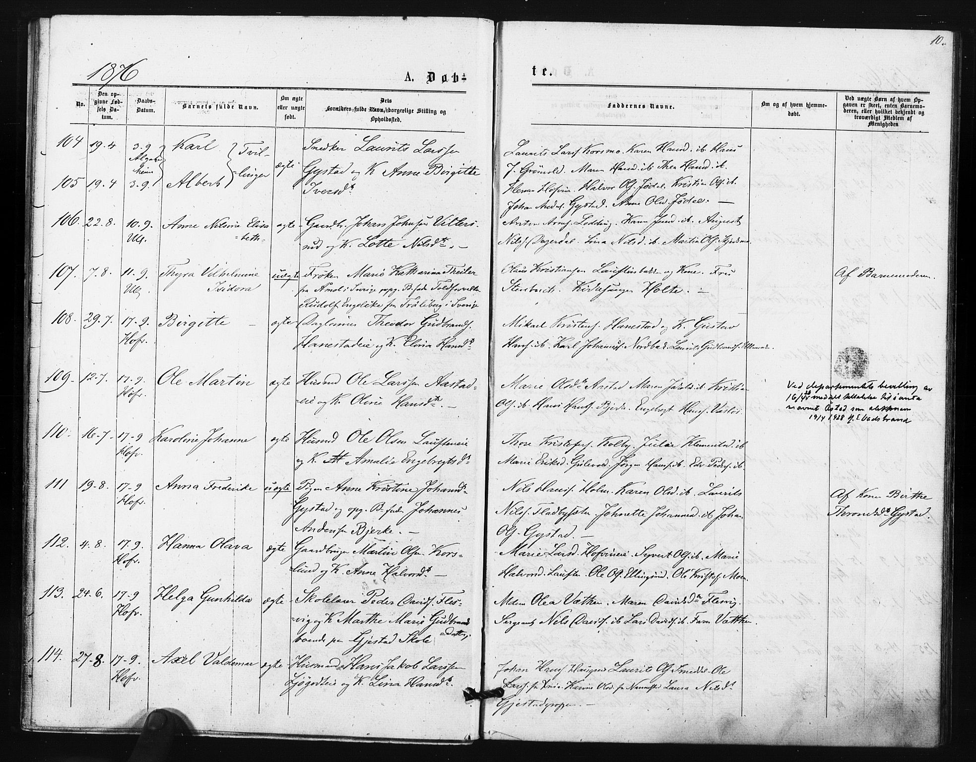Ullensaker prestekontor Kirkebøker, AV/SAO-A-10236a/F/Fa/L0018: Ministerialbok nr. I 18, 1876-1877, s. 10
