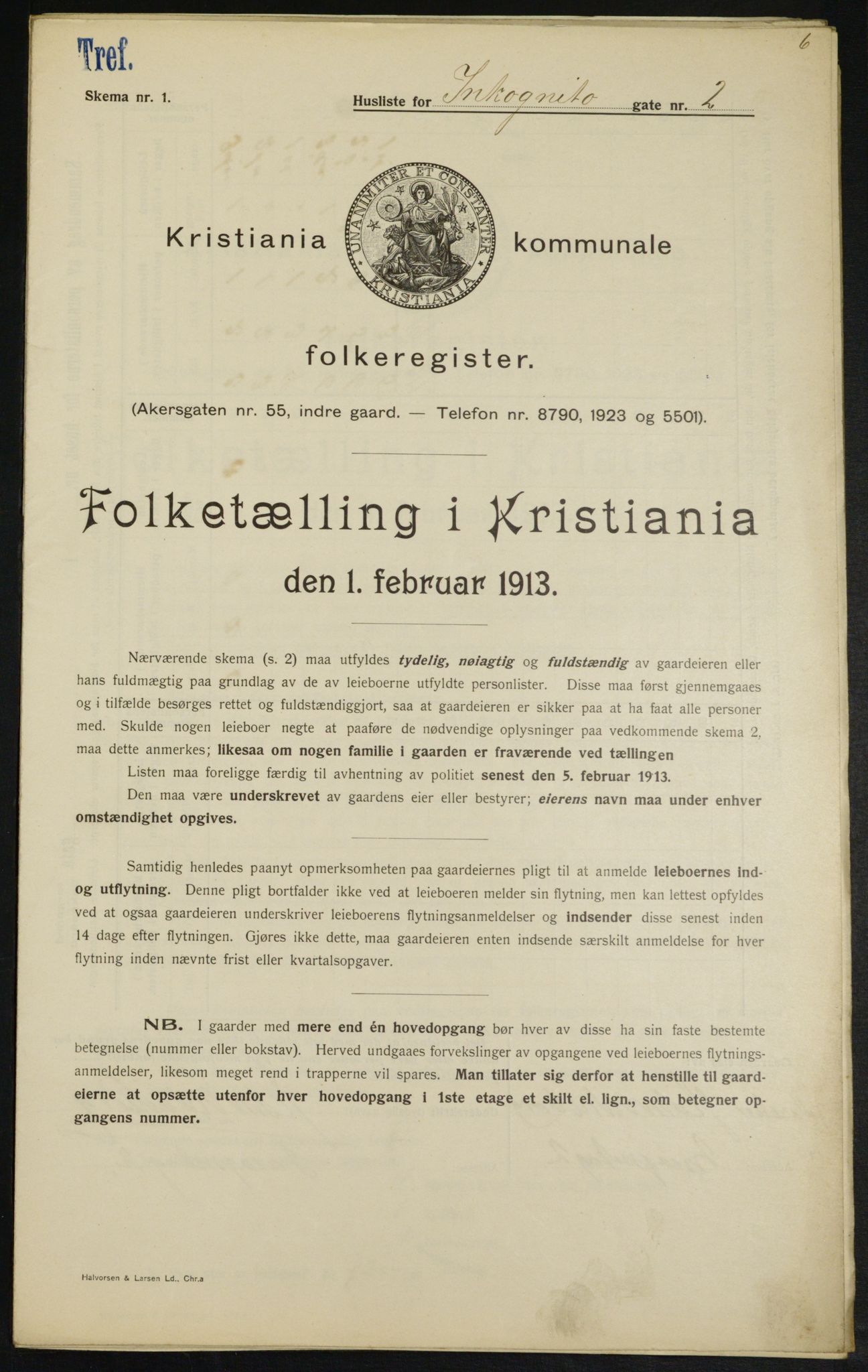 OBA, Kommunal folketelling 1.2.1913 for Kristiania, 1913, s. 43796