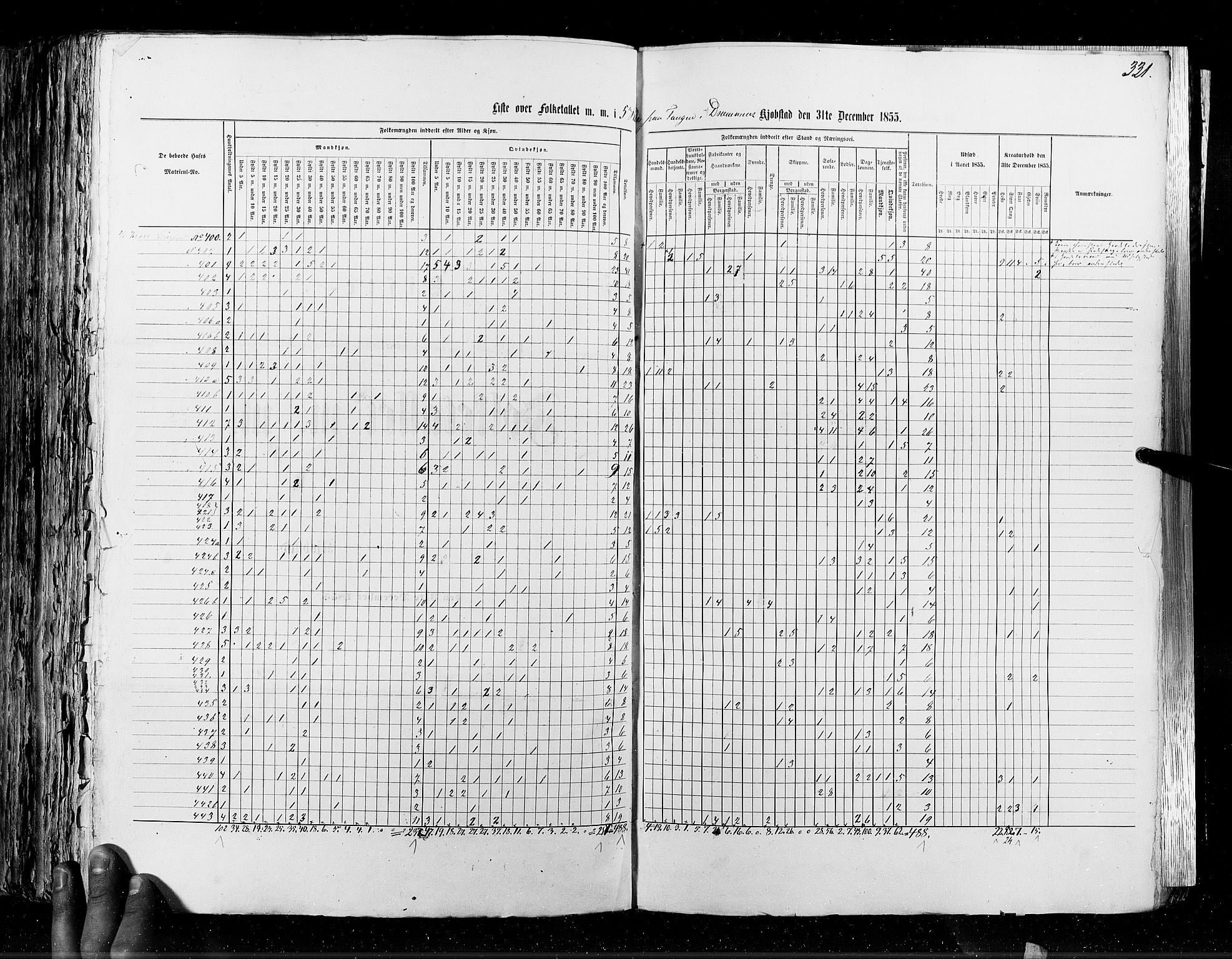 RA, Folketellingen 1855, bind 7: Kjøpsteder og ladesteder: Fredrikshald-Kragerø, 1855, s. 331