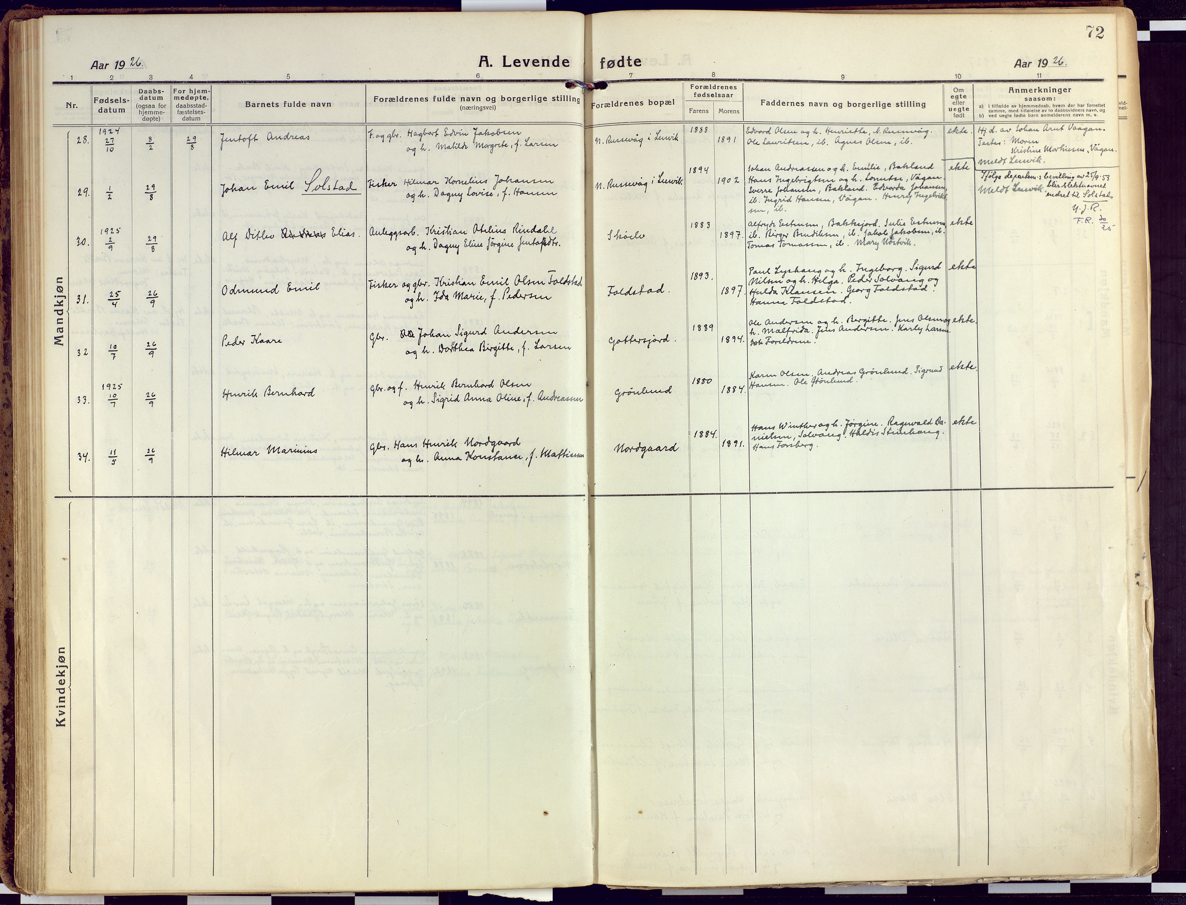Tranøy sokneprestkontor, AV/SATØ-S-1313/I/Ia/Iaa/L0015kirke: Ministerialbok nr. 15, 1919-1928, s. 72