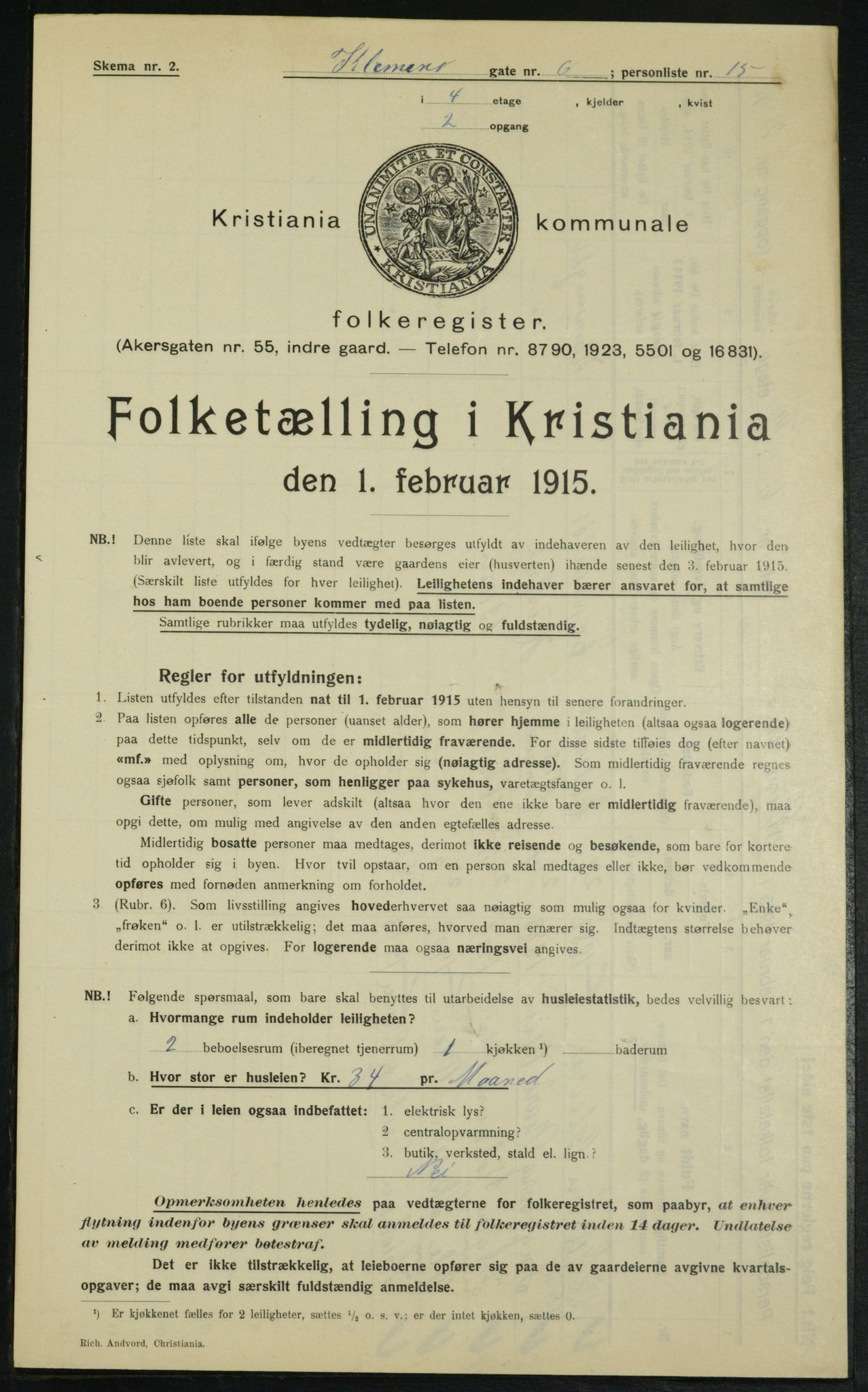 OBA, Kommunal folketelling 1.2.1915 for Kristiania, 1915, s. 12891