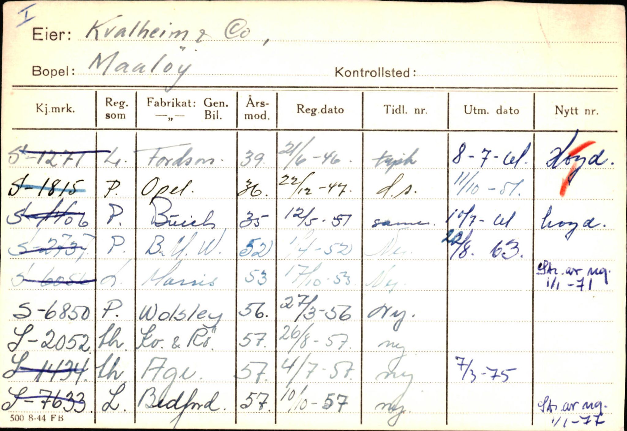 Statens vegvesen, Sogn og Fjordane vegkontor, SAB/A-5301/4/F/L0144: Registerkort Vågsøy A-R, 1945-1975, s. 1441