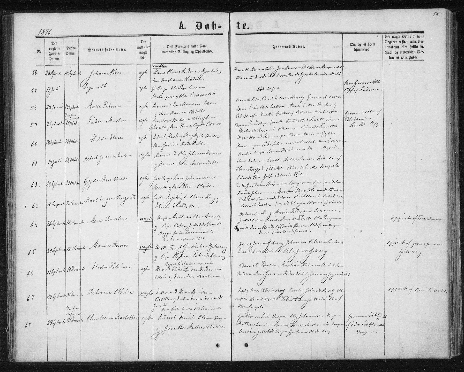 Ministerialprotokoller, klokkerbøker og fødselsregistre - Nord-Trøndelag, SAT/A-1458/788/L0696: Ministerialbok nr. 788A03, 1863-1877, s. 55