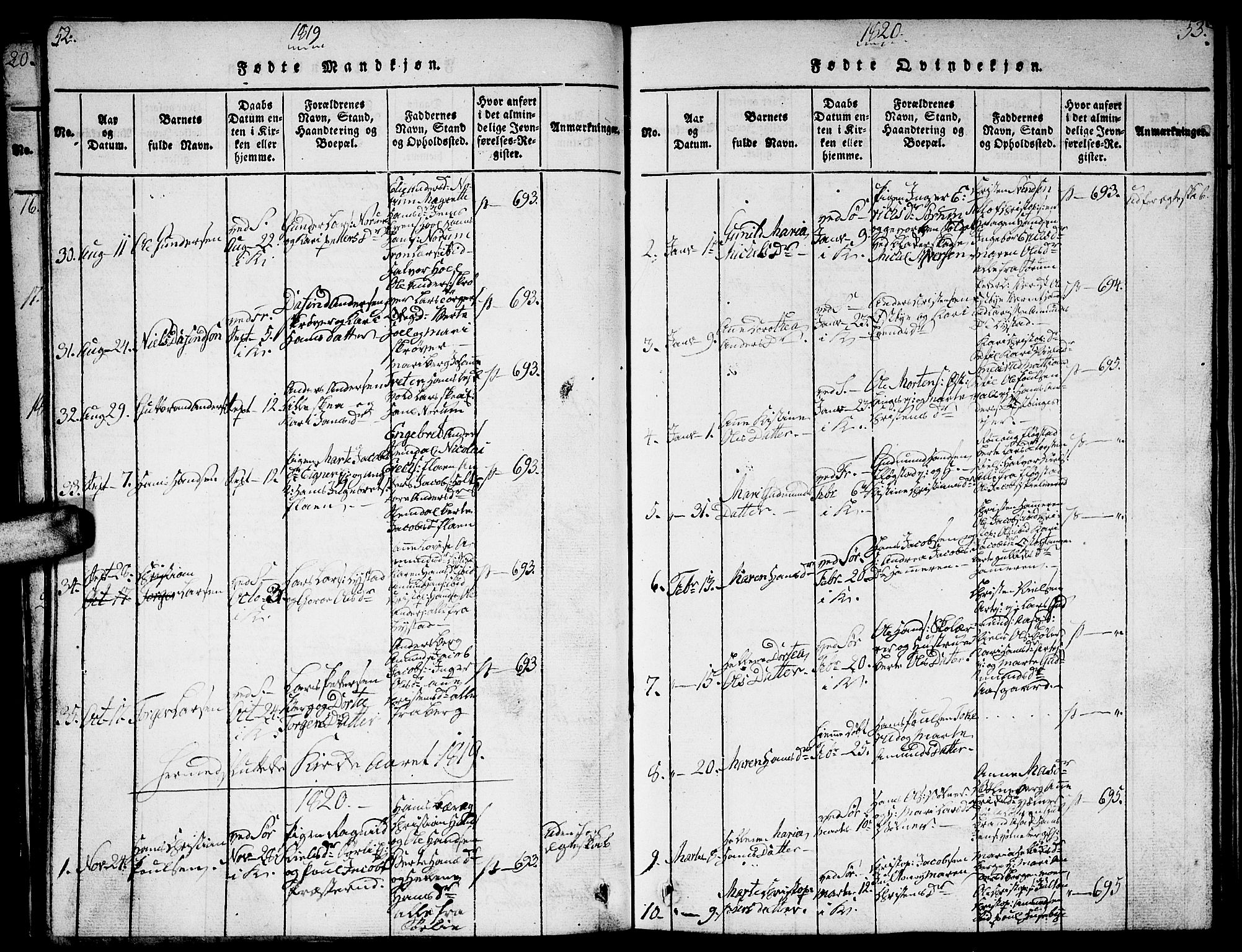 Sørum prestekontor Kirkebøker, SAO/A-10303/G/Ga/L0001: Klokkerbok nr. I 1, 1814-1829, s. 52-53