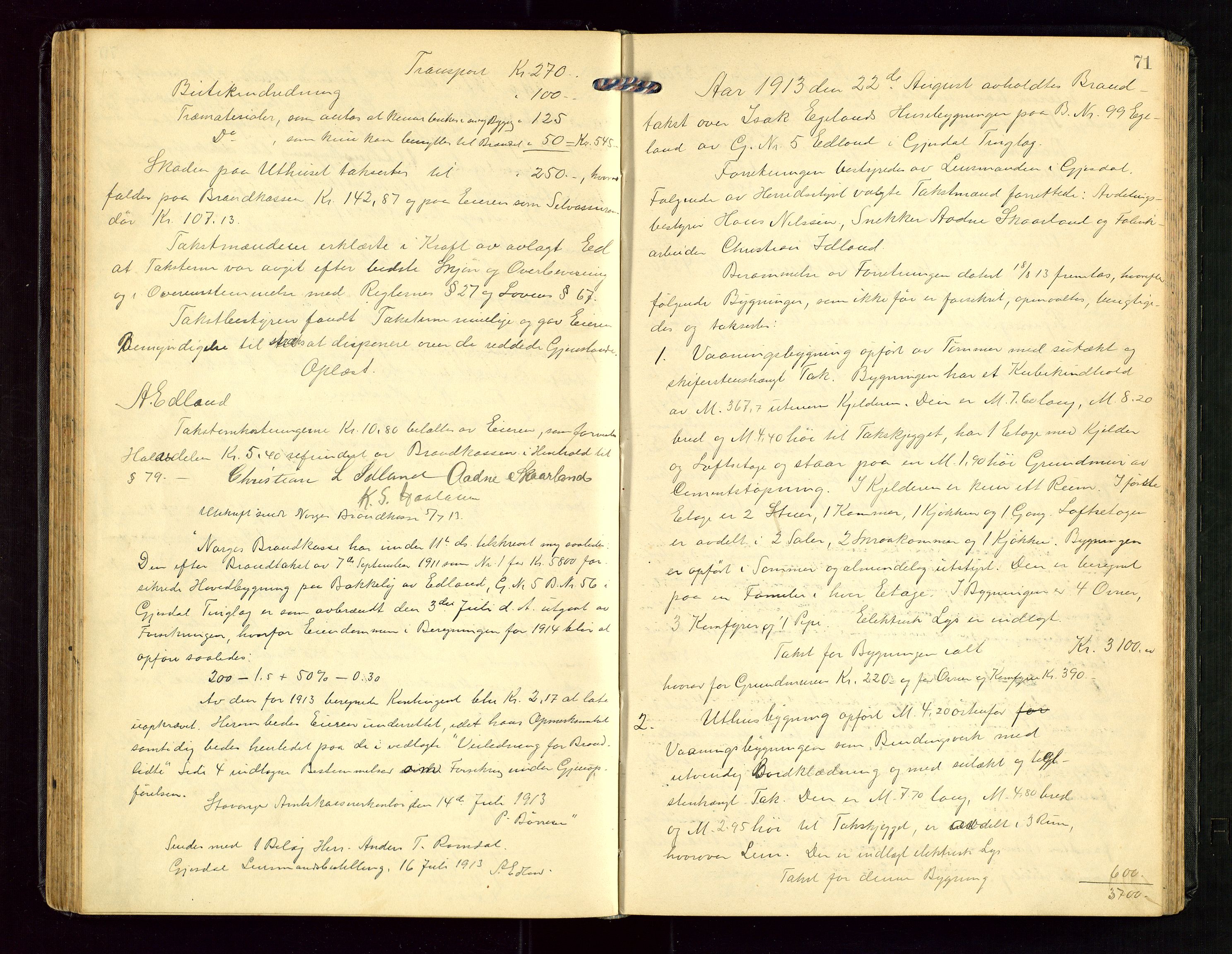 Gjesdal lensmannskontor, AV/SAST-A-100441/Go/L0002: Branntakstprotokoll, 1907-1921, s. 70b-71a