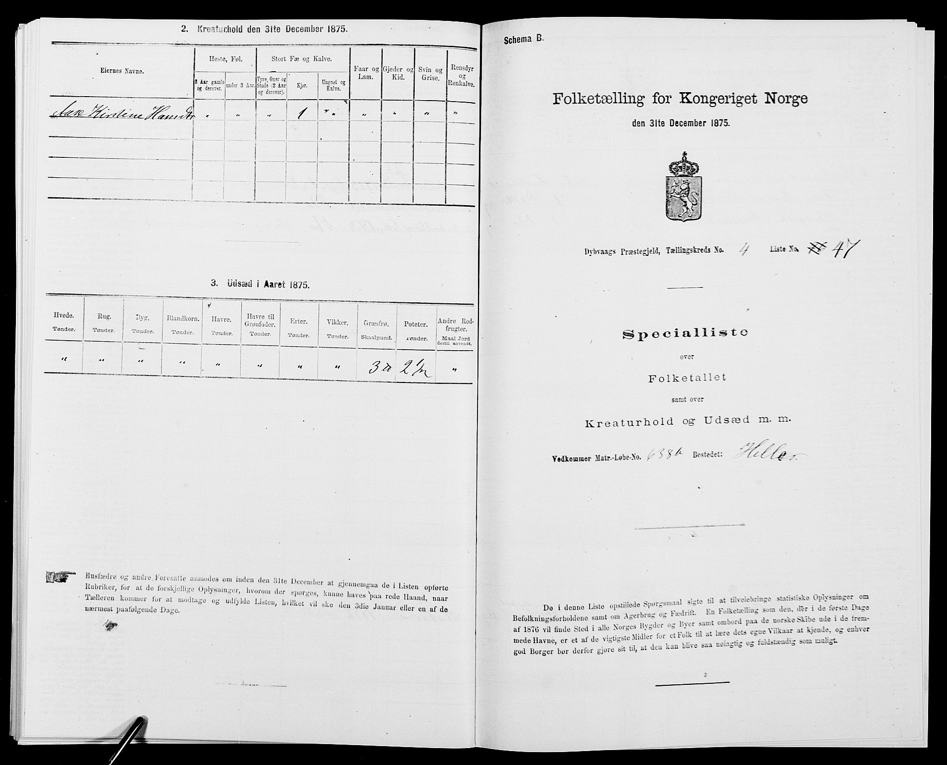 SAK, Folketelling 1875 for 0915P Dypvåg prestegjeld, 1875, s. 527