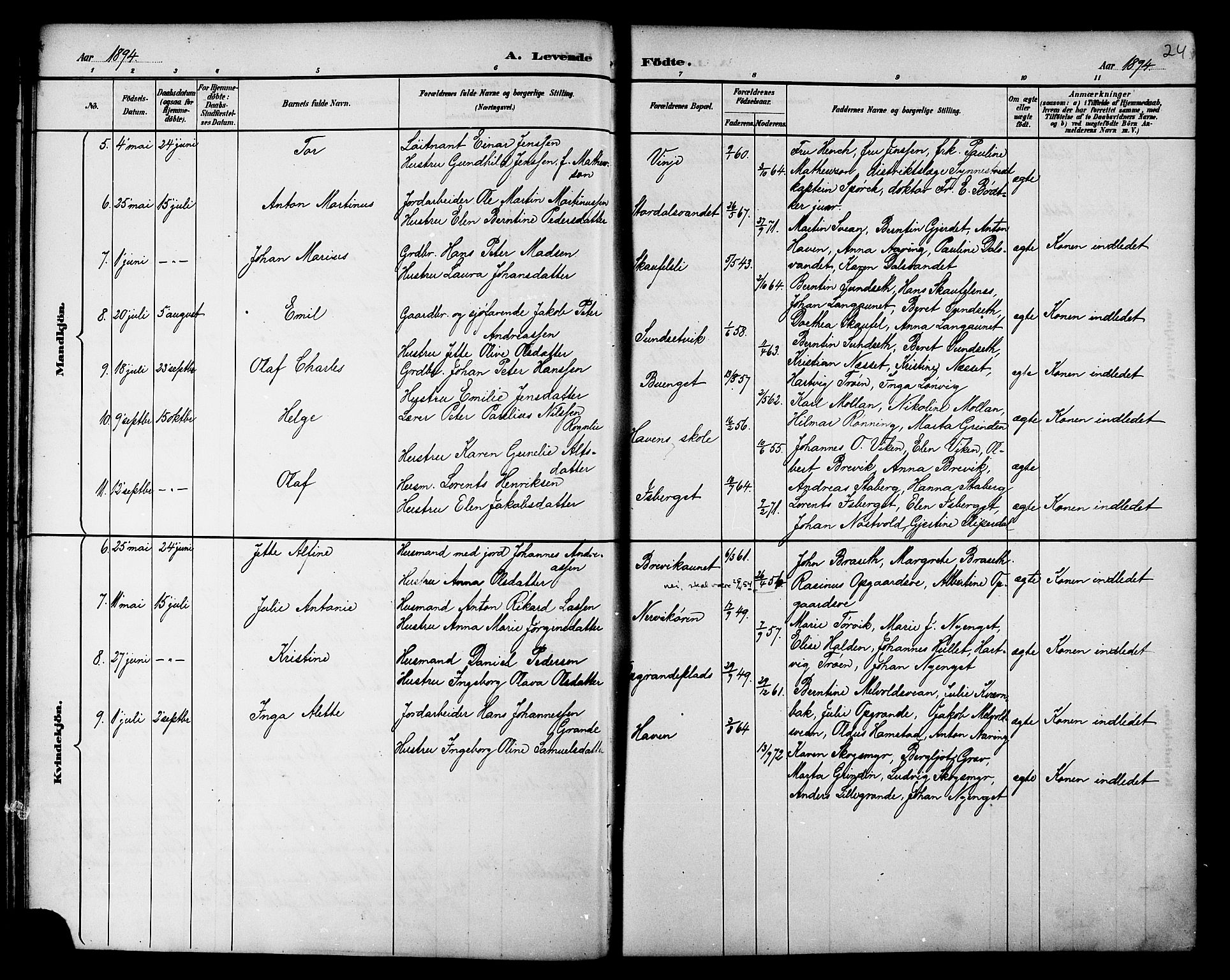 Ministerialprotokoller, klokkerbøker og fødselsregistre - Nord-Trøndelag, AV/SAT-A-1458/733/L0327: Klokkerbok nr. 733C02, 1888-1918, s. 24