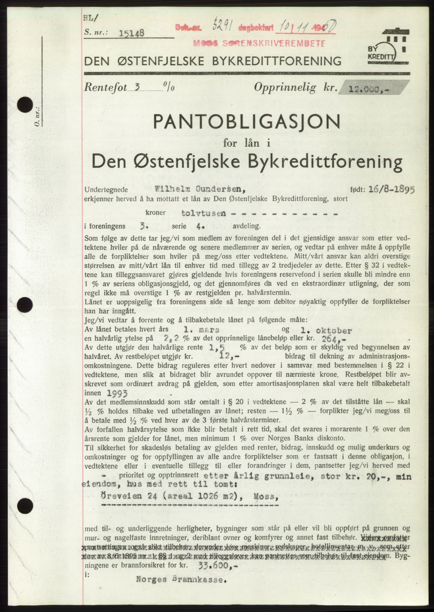 Moss sorenskriveri, SAO/A-10168: Pantebok nr. B25, 1950-1950, Dagboknr: 3291/1950