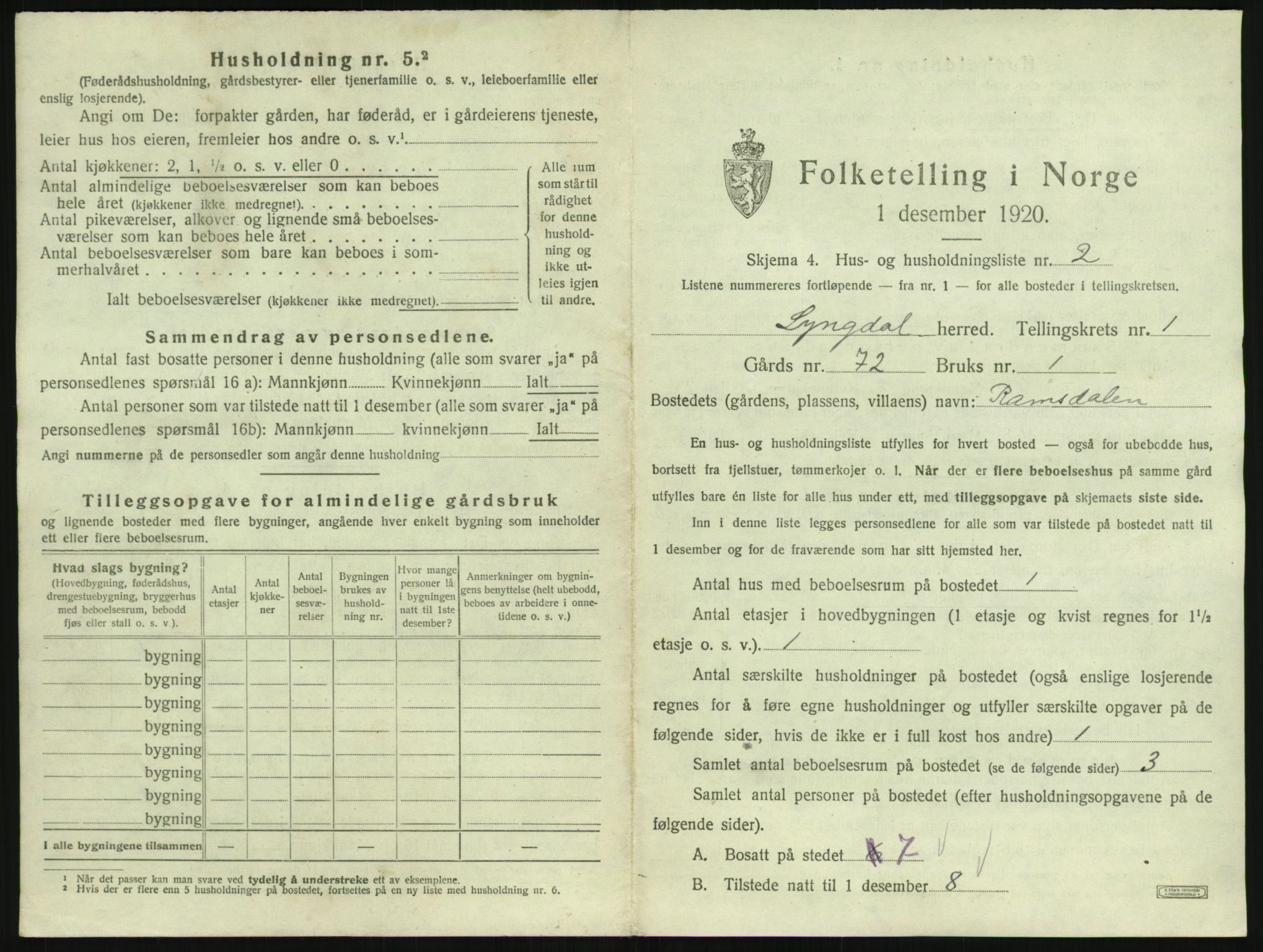 SAK, Folketelling 1920 for 1032 Lyngdal herred, 1920, s. 57