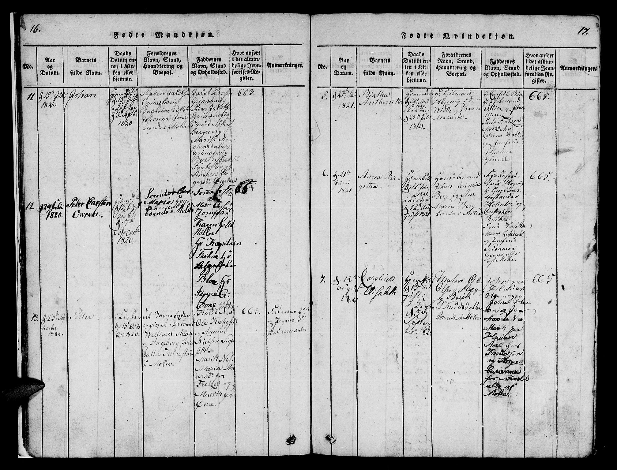 Ministerialprotokoller, klokkerbøker og fødselsregistre - Møre og Romsdal, AV/SAT-A-1454/558/L0700: Klokkerbok nr. 558C01, 1818-1868, s. 16-17