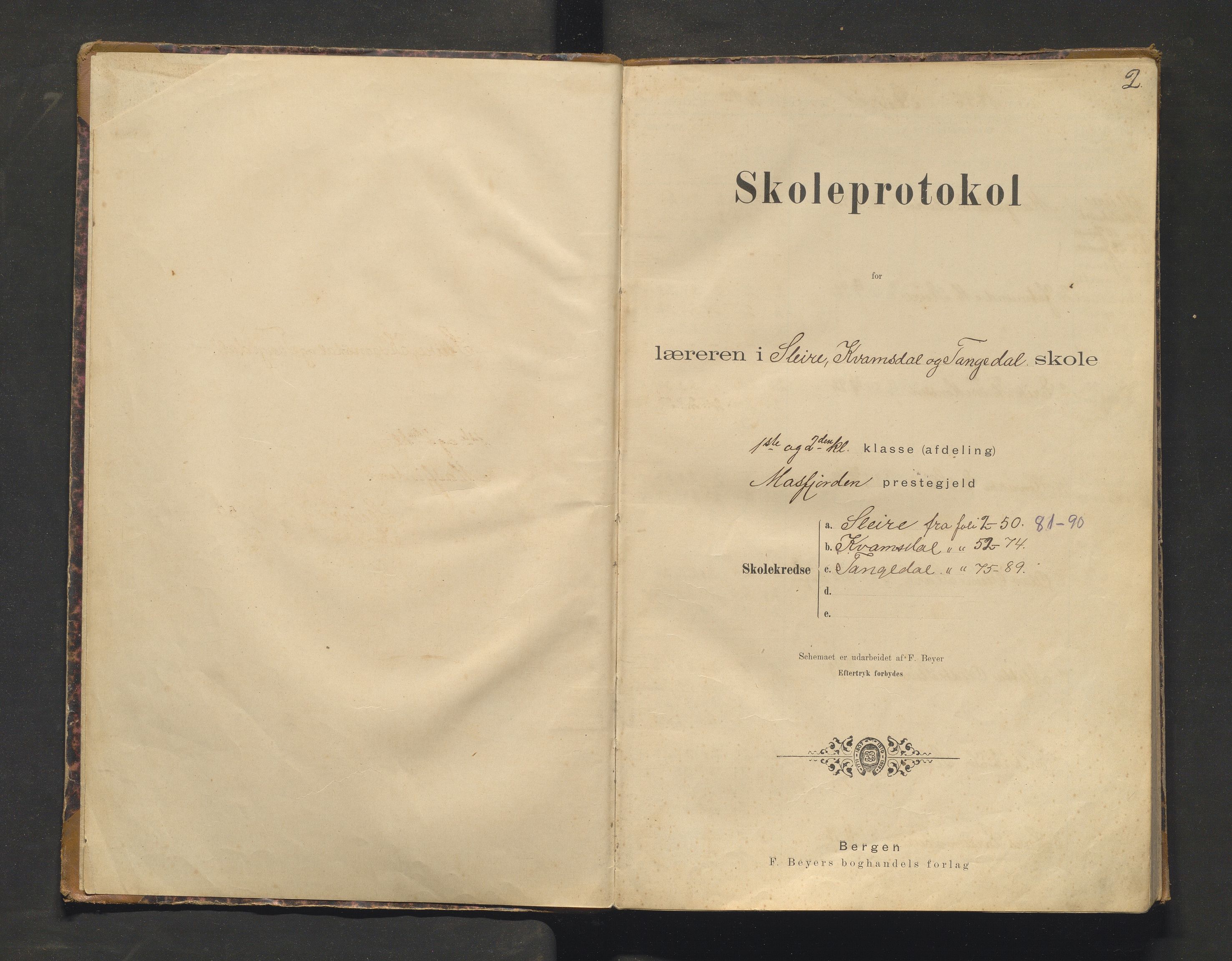 Masfjorden kommune. Barneskulane, IKAH/1266-231/F/Fa/L0024: Skuleprotokoll for Sleire, Kvamsdal og Tangedal krinsar, 1898-1922