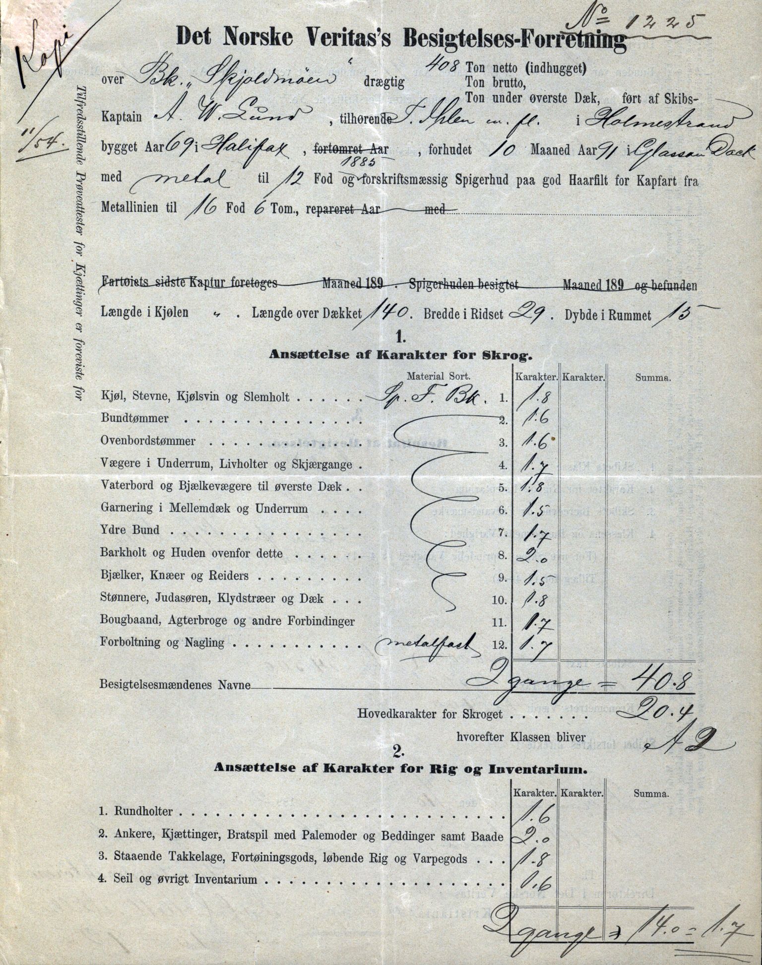 Pa 63 - Østlandske skibsassuranceforening, VEMU/A-1079/G/Ga/L0030/0008: Havaridokumenter / Skjoldmoen, Dalerne, Union, 1894, s. 2