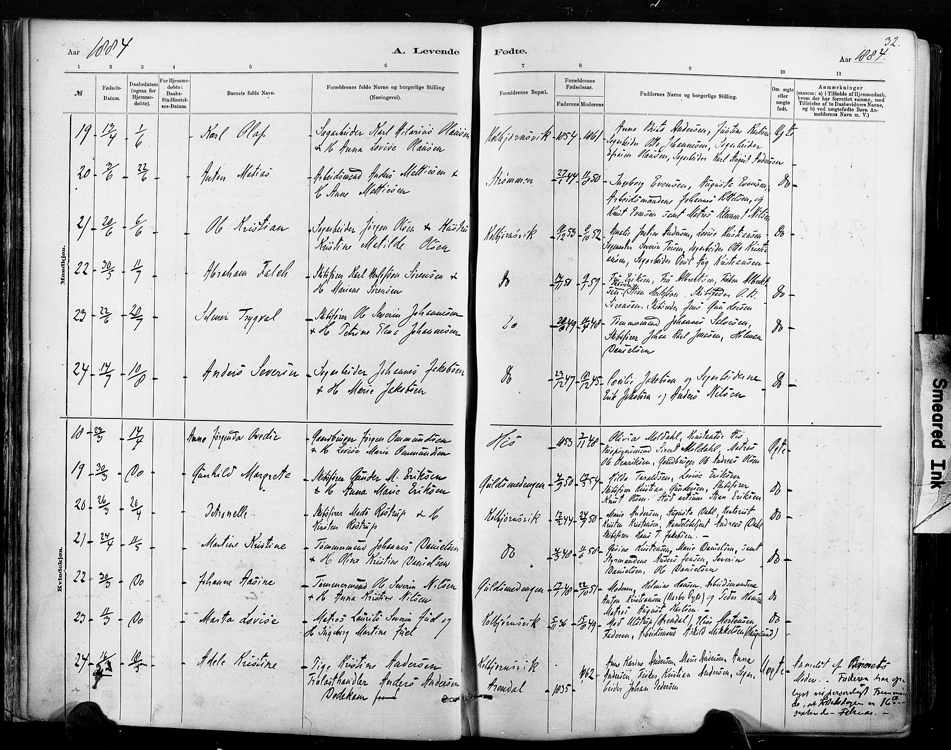 Hisøy sokneprestkontor, AV/SAK-1111-0020/F/Fa/L0003: Ministerialbok nr. A 3, 1881-1894, s. 32