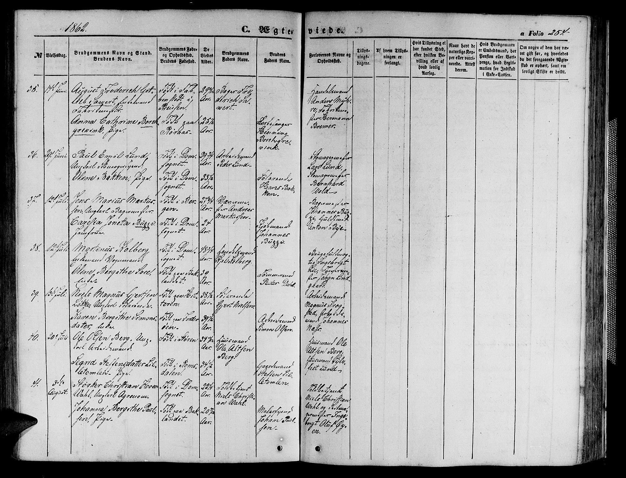 Ministerialprotokoller, klokkerbøker og fødselsregistre - Sør-Trøndelag, SAT/A-1456/602/L0139: Klokkerbok nr. 602C07, 1859-1864, s. 254