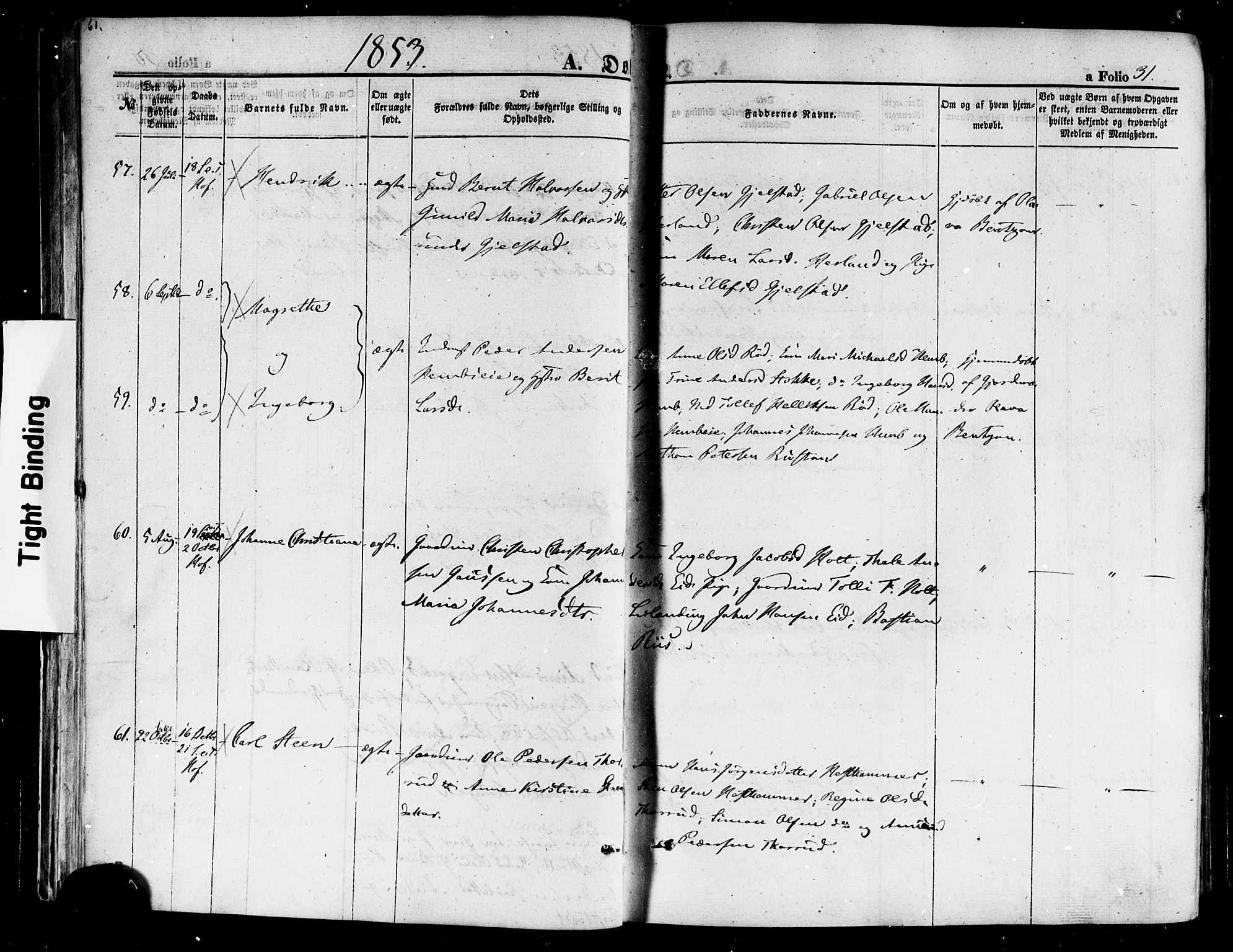 Hof kirkebøker, AV/SAKO-A-64/F/Fa/L0006: Ministerialbok nr. I 6, 1851-1877, s. 31