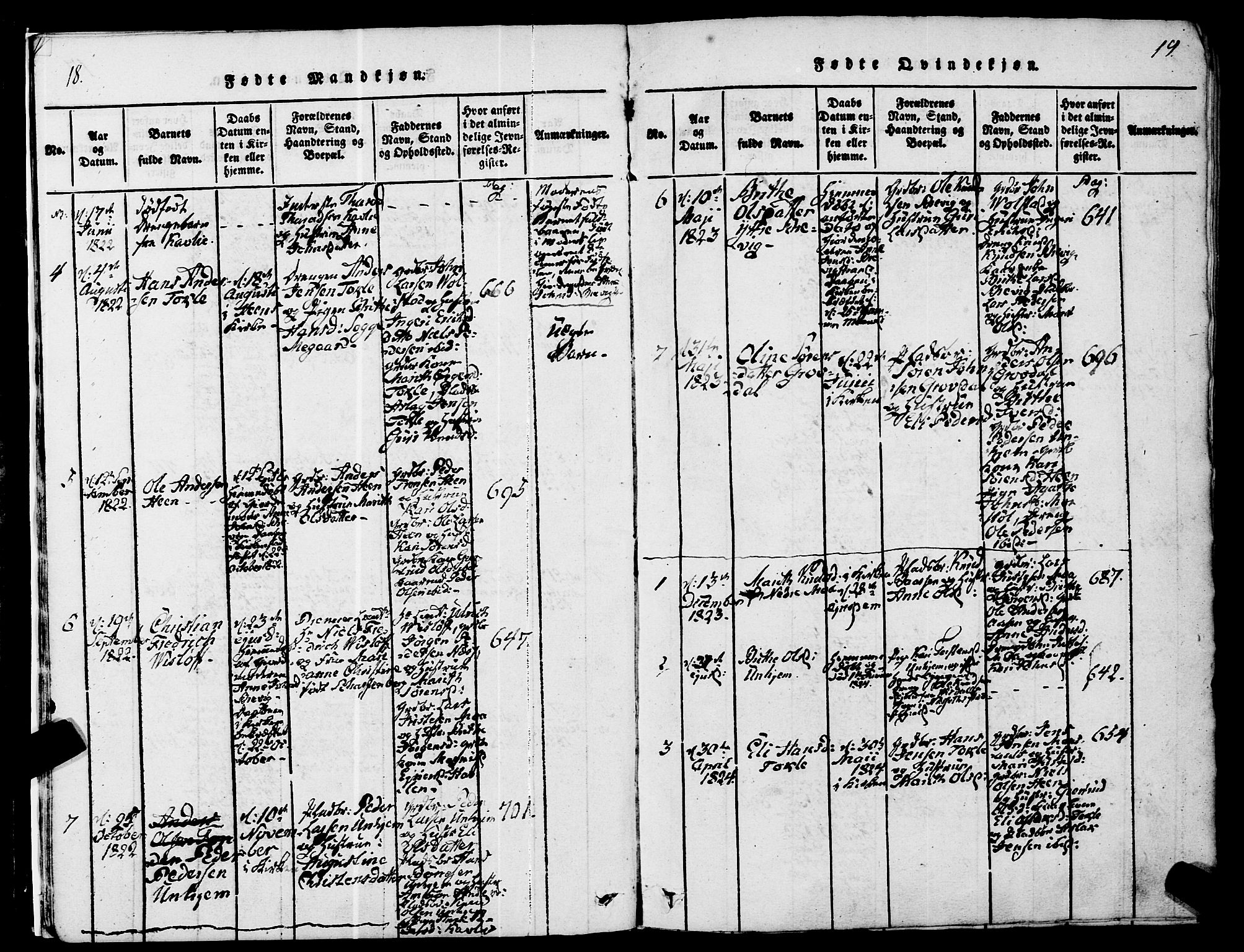 Ministerialprotokoller, klokkerbøker og fødselsregistre - Møre og Romsdal, AV/SAT-A-1454/545/L0585: Ministerialbok nr. 545A01, 1818-1853, s. 18-19