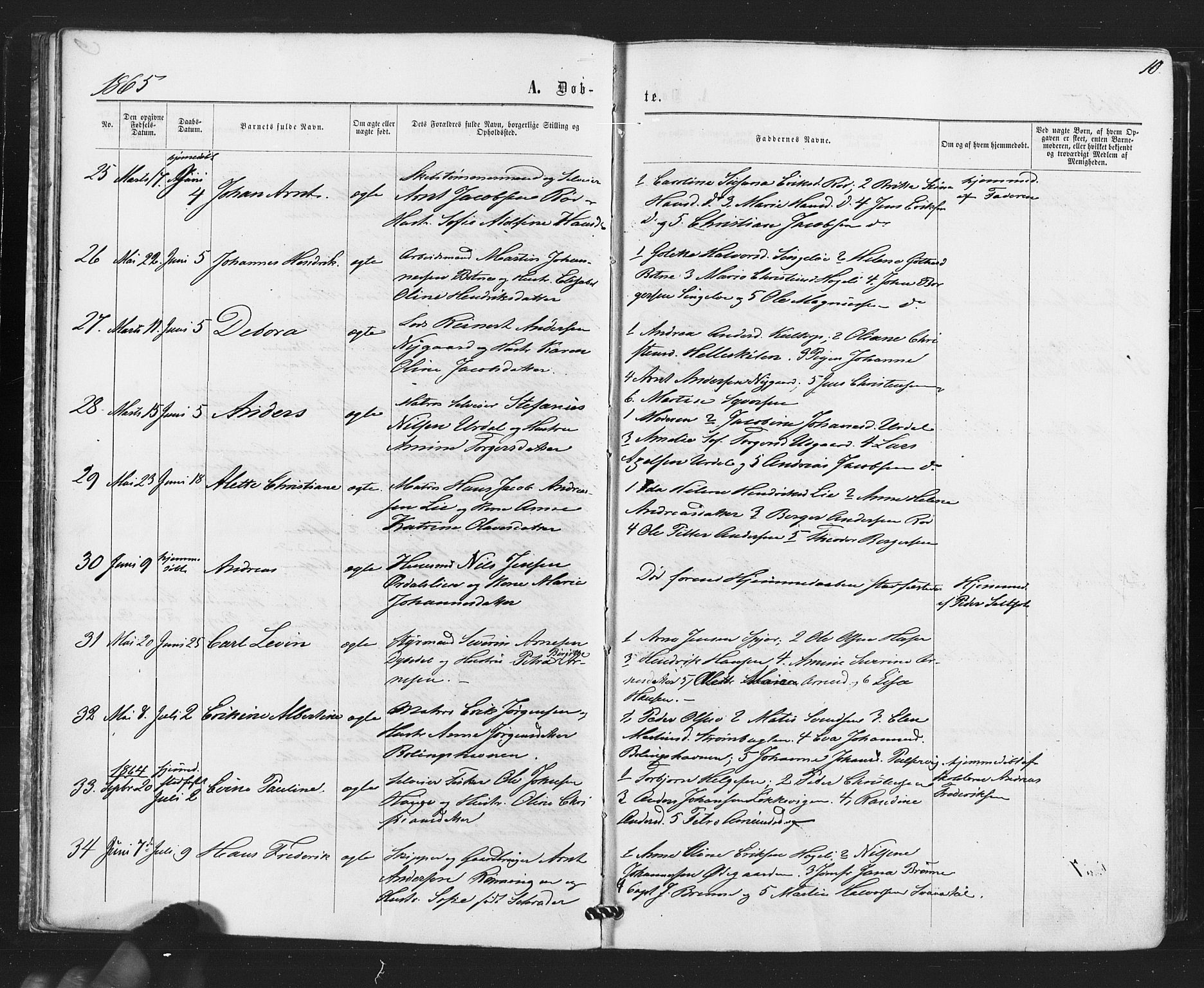 Hvaler prestekontor Kirkebøker, AV/SAO-A-2001/F/Fa/L0007: Ministerialbok nr. I 7, 1864-1878, s. 10